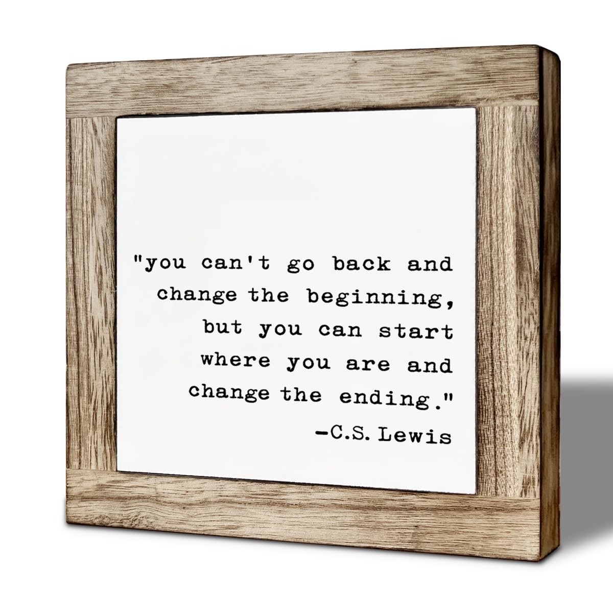 Inspirational Quotes Office Decor Sign, Farmhouse Wood Sign, You Can Start Where You are and Change the Ending, Positive Desk Top Decor for Home Office Living Room 5.9X5.9 Inches