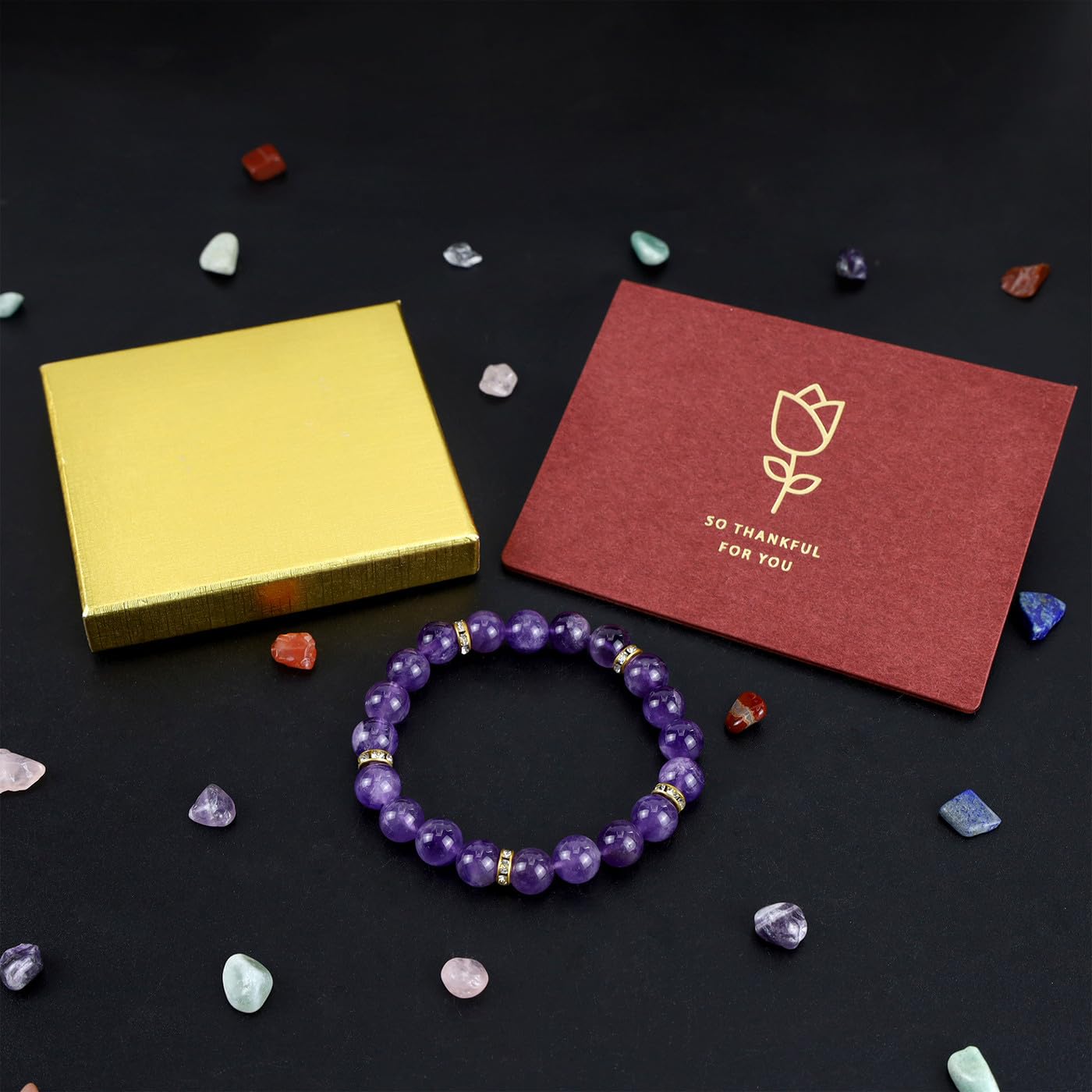 DUQGUHO Purple Bracelets for Women Anxiety Amethyst Bracelet 10mm Spiritual Calming Stretch Bracelet Stress Relief Crystal Gifts for Women