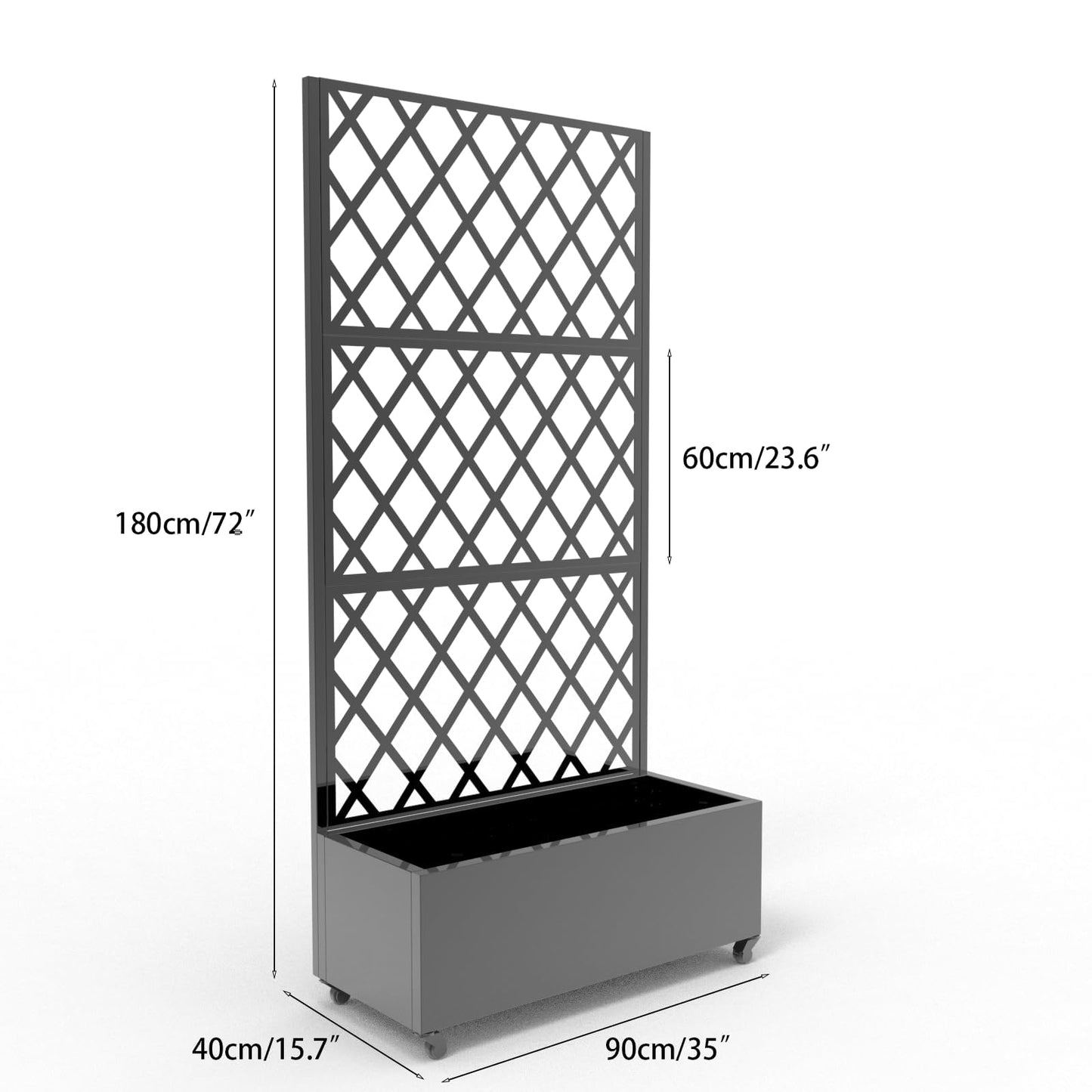 GAOMON Metal Planter Box with Diamond Lattice Trellis & Wheels, Raised Garden Bed w/Privacy Screen & Drainage Hole for Climbing Plants, Flower & Vine (72 in x35 in Black)