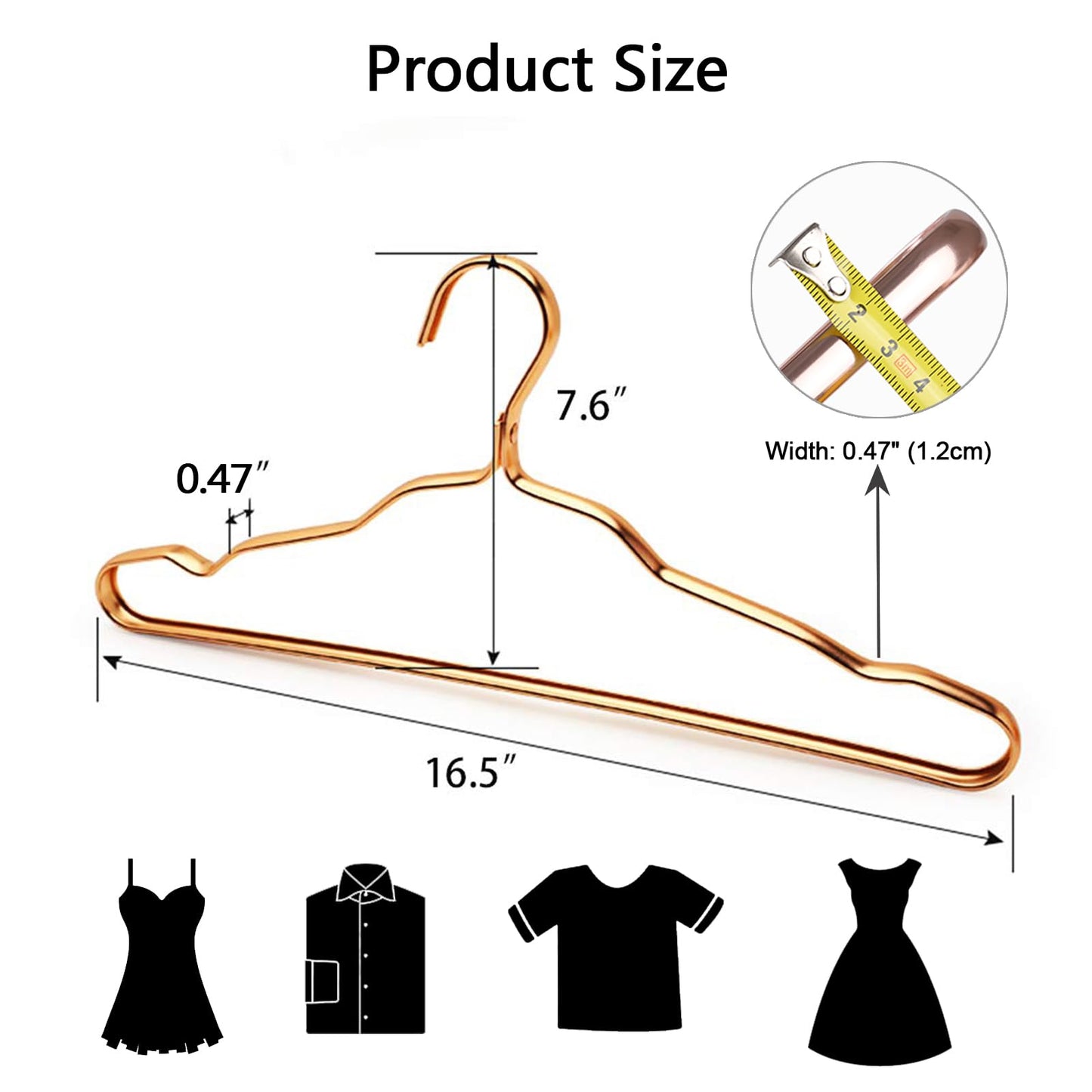20 Pack Gold Aluminum Coat Hangers, 16.5” Premium Matte Hanger, Lightweight Smooth & Sturdy for Standard Size Suits, Clothing, Jacket, Pant, Dress, Shirts, Skirts