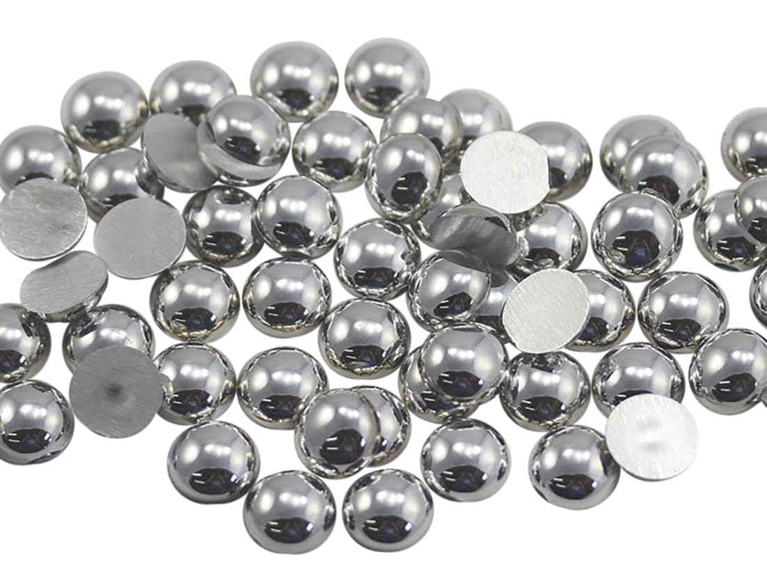 Allstarco 11mm Silver Flat Back Acrylic Round Pearl Cabochons Plastic Rhinestones Pearl Gems Embellishments for Jewelry, Crafts, Costumes, Card Invitations, Cosplay - 40 Pieces