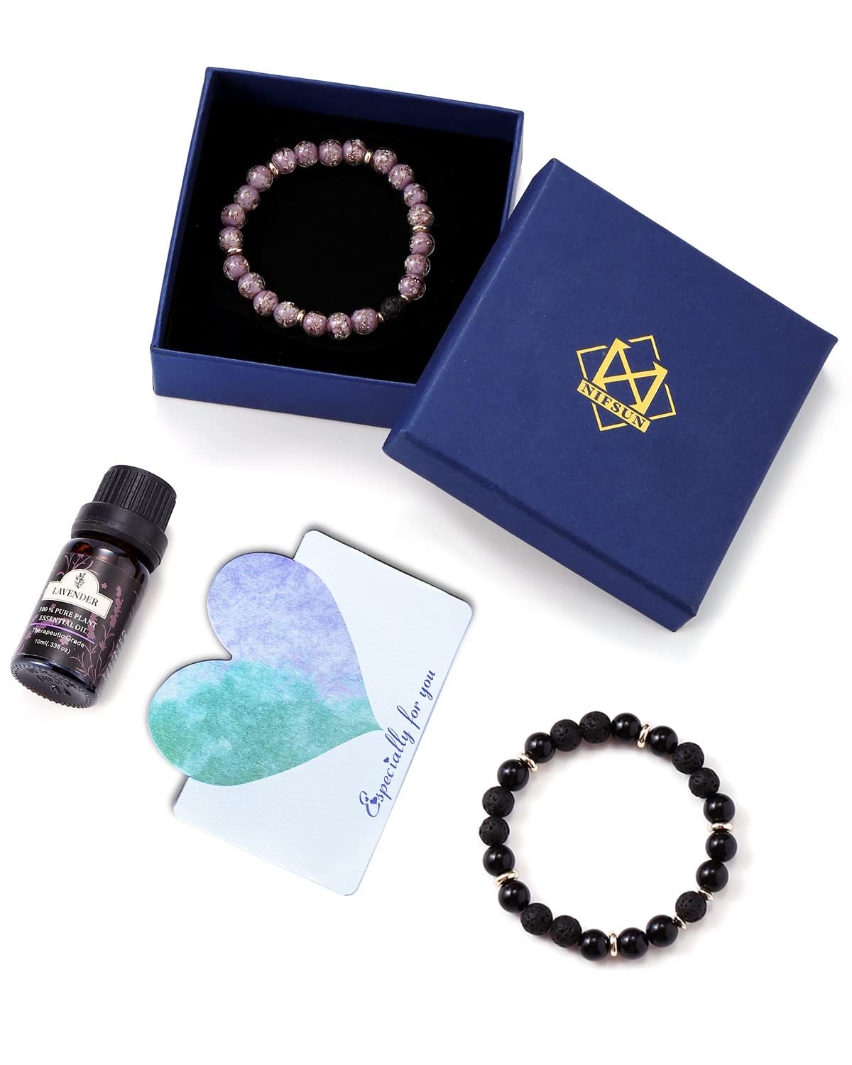 Nifsun 7 Chakra Bracelet Real Crystal Stone Beads Essential Oil Set Yoga Meditation Protection Lava Rock Jewelry Gifts for Women Men (7 Chakra red)