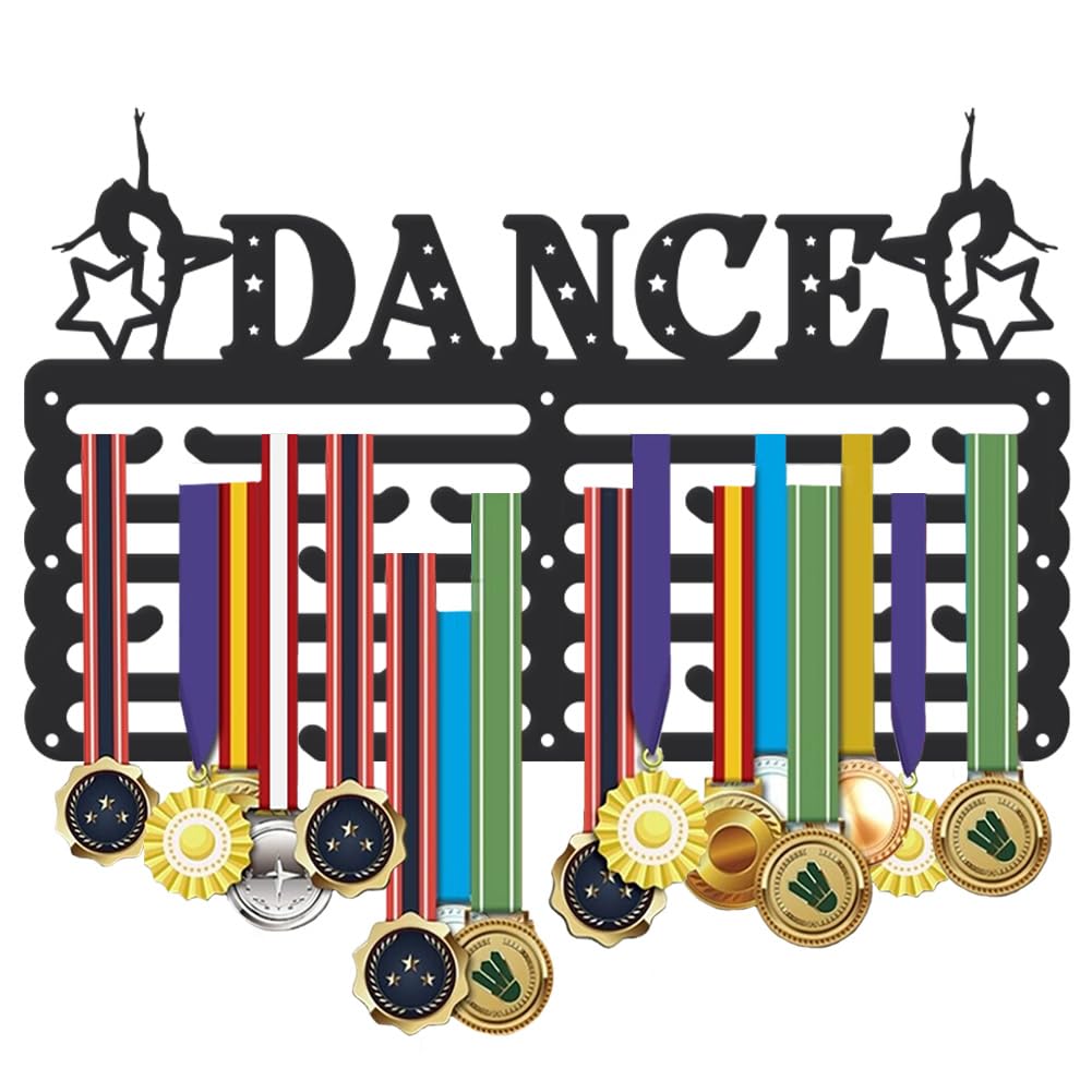 SUPERDANT Dance Medal Hanger Display Dancer Sports Medal Holder Dance Award Metal Medal Organizer Ribbon Rack Wall Mounted Race 6 Rows 24 Hangers Non-Slip Hooks for Athletes Dancer Gifts for Kids