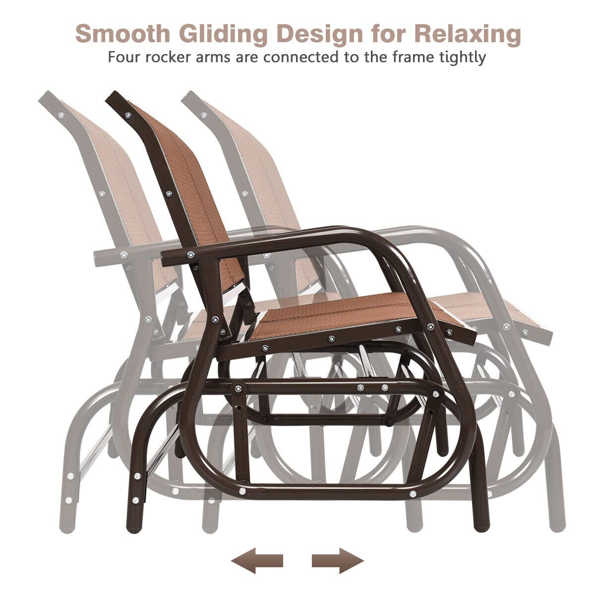 Giantex Swing Glider Chair 48 Inch with Spacious Space, 2 People Lounge Cozy Patio Bench Outdoor & Indoor for Patio, Backyard, Poolside, Lawn Steel Rocking Garden Loveseat (Brown)