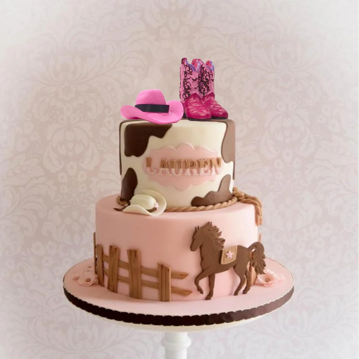 BiBo Cowgirl Cake Topper First Rodeo Birthday Cupcake Decorations Girl Mini Pink Cowgirl Hat and Boot for Western Disco Baby Shower Vaquero Themed Party Favors Supplies