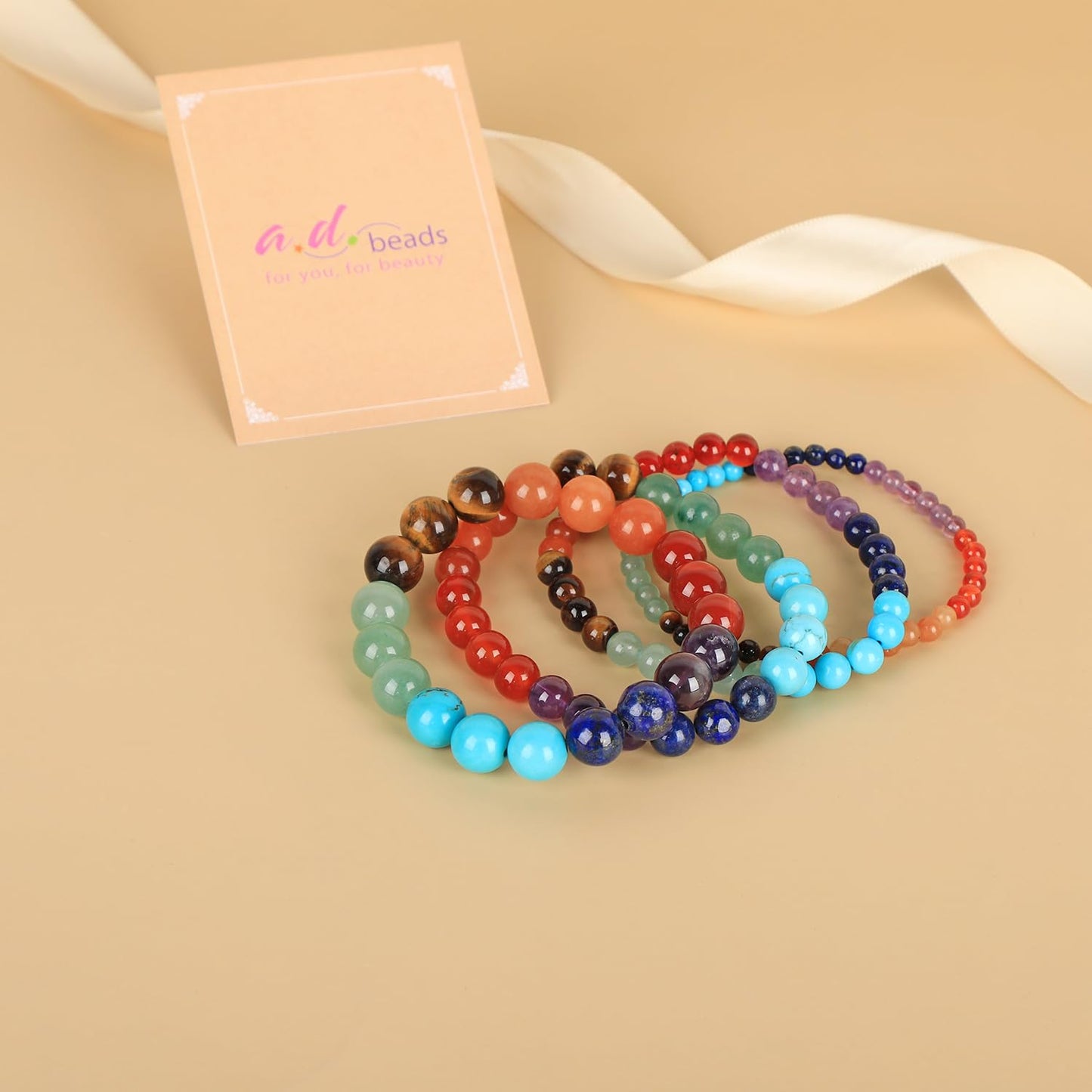 AD Beads Handmade Gemstone Stretch Elastic Bracelet Crystal Healing Reiki Nature's Beauty and Spiritual Essence Unisex (6mm, Seven Chakra Stones (Energy Balancing))