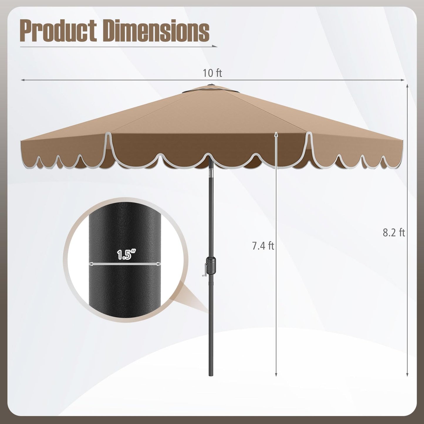 Tangkula 10 FT Patio Umbrella, 2-Tiers Scalloped Outdoor Table Market Umbrella with Tilt Adjustment, Crank, 8 Sturdy Ribs for Pool, Deck, Backyard (Coffee)