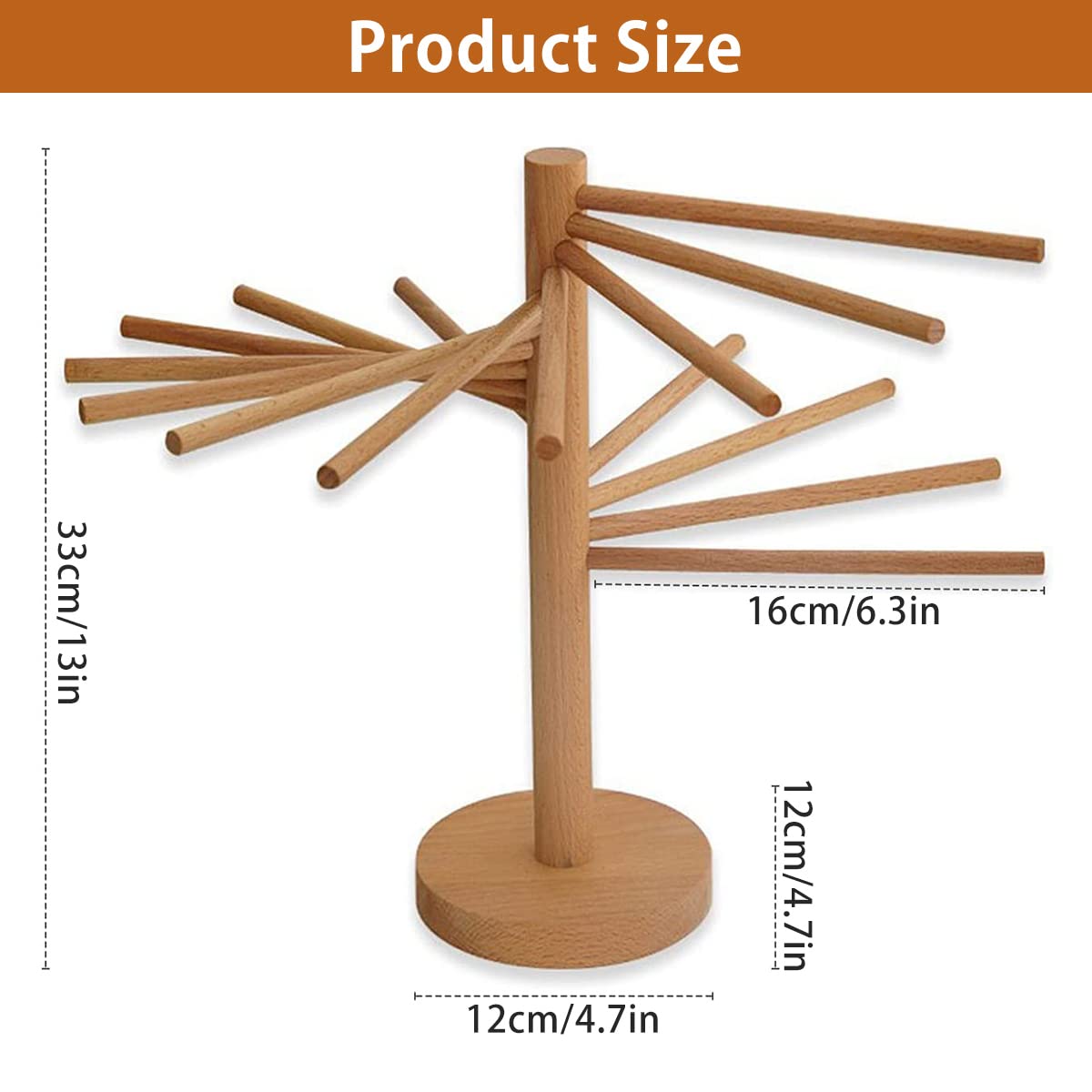 Abizarch Collapsible Pasta Drying Rack Wooden Spaghetti Stand Dryer with 16 Suspension Rods Homemade Fresh Noodle Hanger Easy Storage and Quick Set-Up Hanging Rack for Home Kitchen