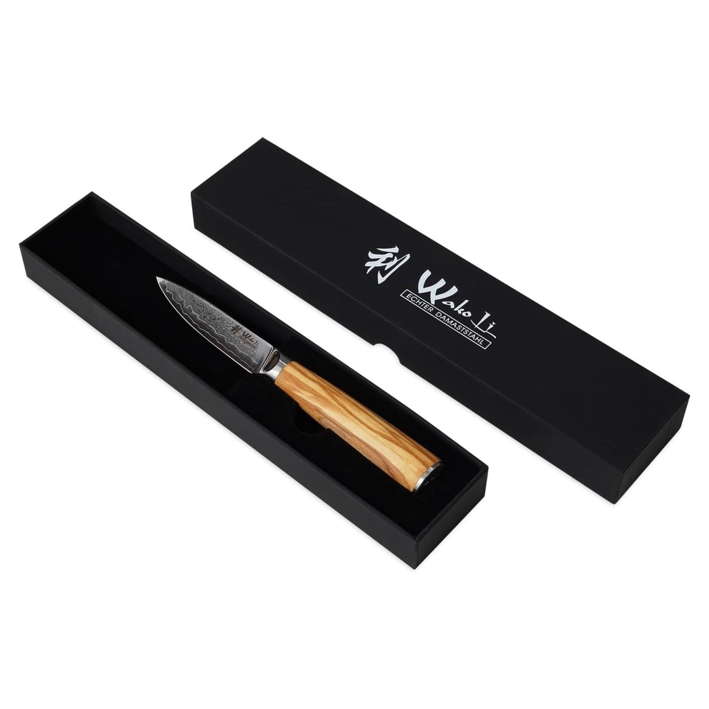Wakoli Oribu Damascus Paring Knife – Full Tang Kitchen Knife | 3.4-Inch Blade Made of 67-Layer Damascus Steel with VG10 Core, Ergonomic Olive Wood Handle in Elegant Gift Box