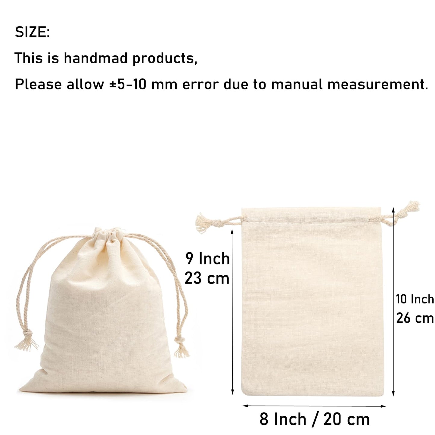 Tendwarm 20 Pieces 8x10 Inches Cotton Drawstring Bags Reusable Muslin Sachet Bag for Party Wedding Storage Home Supplies