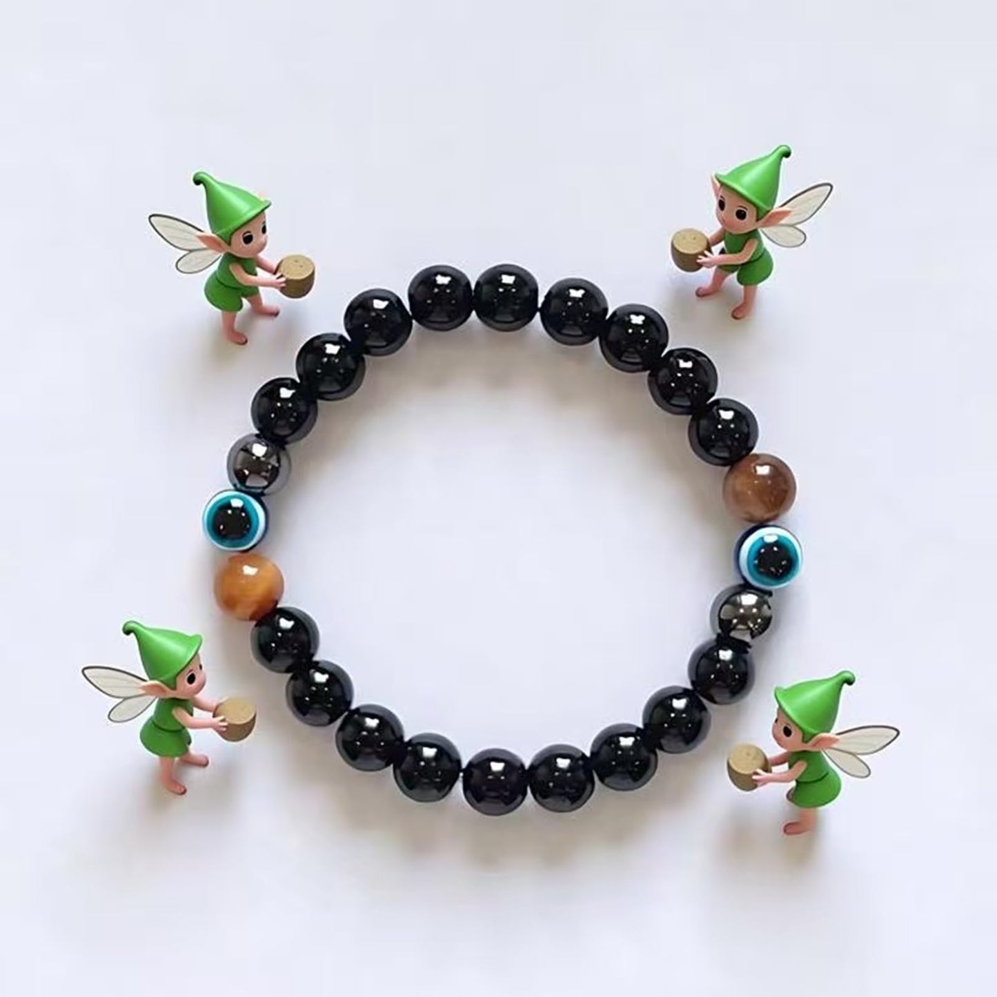 WEFRIN Evil Eye with Hematite Black Obsidian Tiger Eye Stone Triple Protection Bracelets for Men Women, Crystal Jewelry Stone Bracelets Bring Luck and Prosperity and Happiness (E-8mm(e))