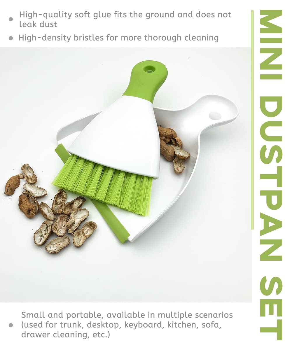 Small Hand Dust Pan and Brush - Small Broom and Dustpan Set, Mini Broom and Dustpan, Compact Dustpans and Brush for Home Cleaning, Sofa, Desk, Guinea Pig Cage, Cat Litter, etc. (Green 2 Set)