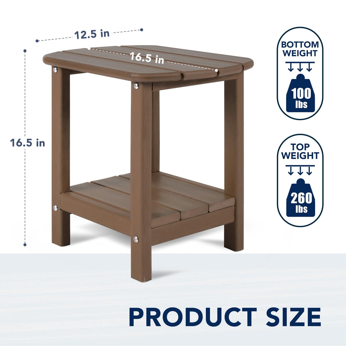 nalone Adirondack Side Table 16.5" Outdoor Side Table HDPE Plastic Double Adirondack End Table Small Table for Patio(Wood)