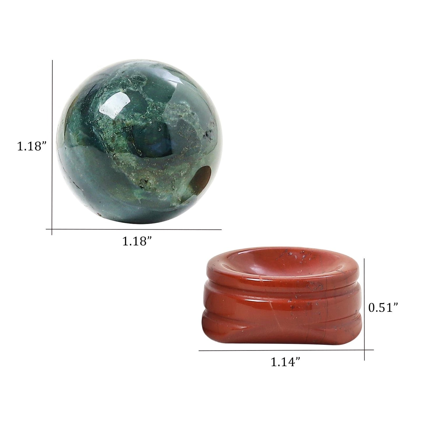 Casaper Natural Indian Agate Ball with Red Jasper Stand, Healing Crystal Sphere for Home Fengshui Yoga Meditation, Reiki Energy Balancing 1.18”(30mm)
