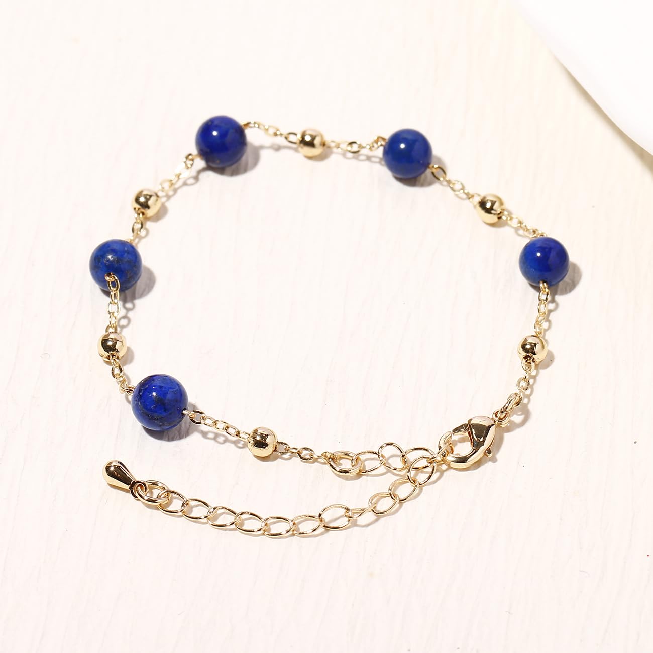 Xfoxstal 14k Gold Plated Chain Bracelets for Women Crystals and Stones Bracelets Jewelry Adjustable (Lapis Lazuli)