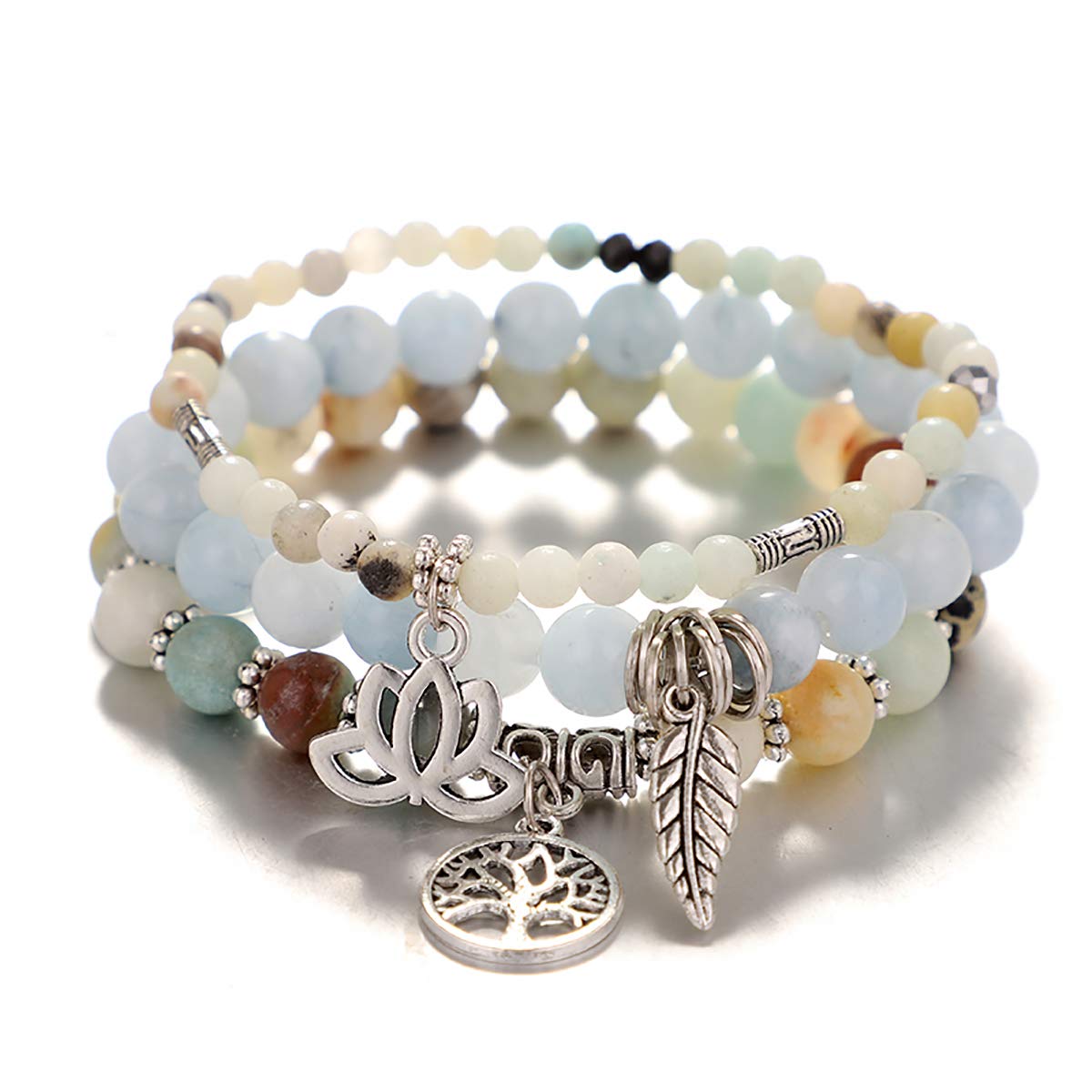 UEUC Tree of Life Yoga Healing Stone Bracelets,Multilayer Lotus Chakra Stone Reiki Bracelet Sets,Anxiety Crystal Natural Stone,for Women Stress Relief