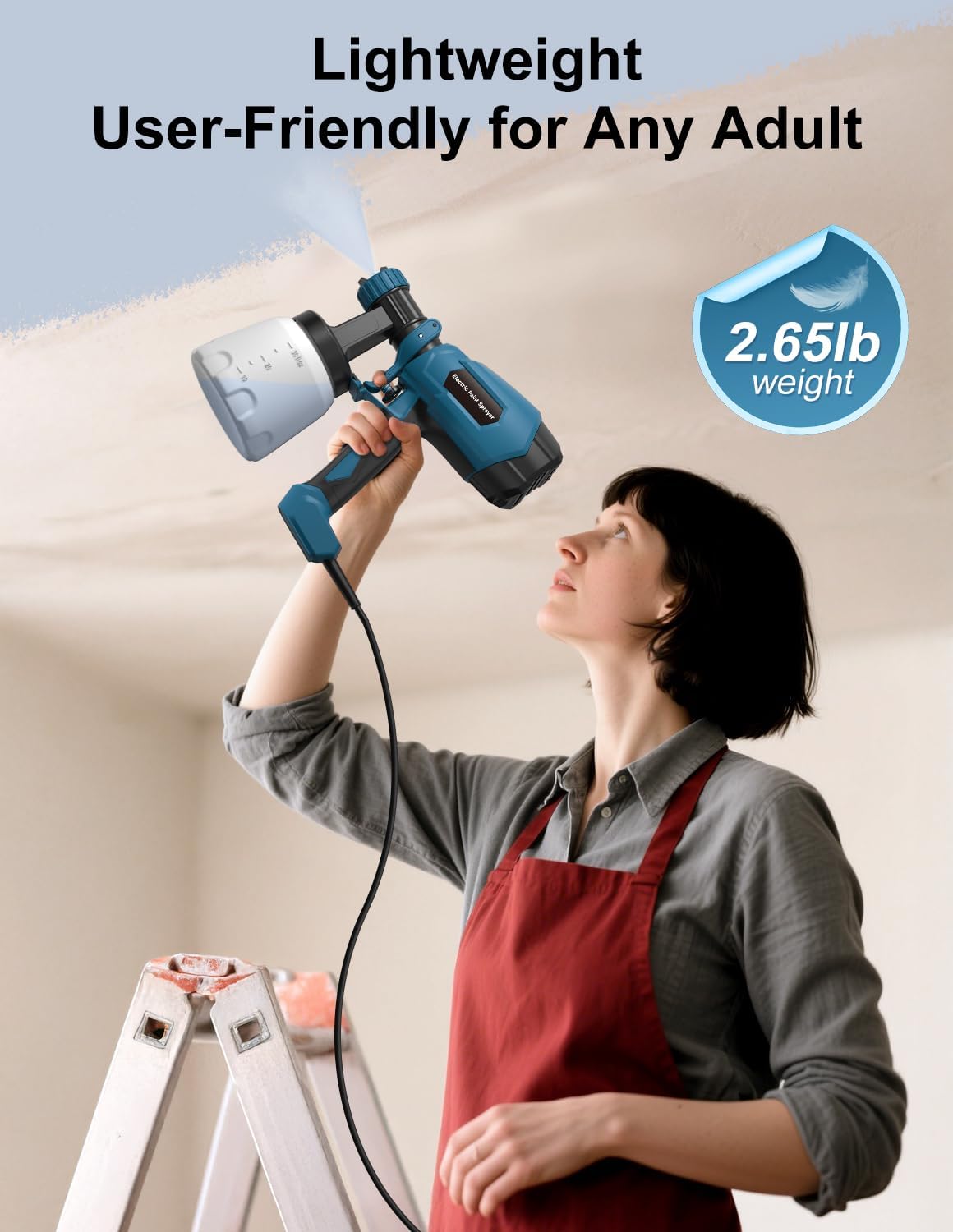 WIBENTL Paint Sprayer, Electric Spray Paint Gun, 3 Modes & 4 Brass Nozzles, with Cleaning & Blowing Joints, Variable Flow Control, for Doors, Fences, Walls, Cabinets, Garden Chairs, Furniture