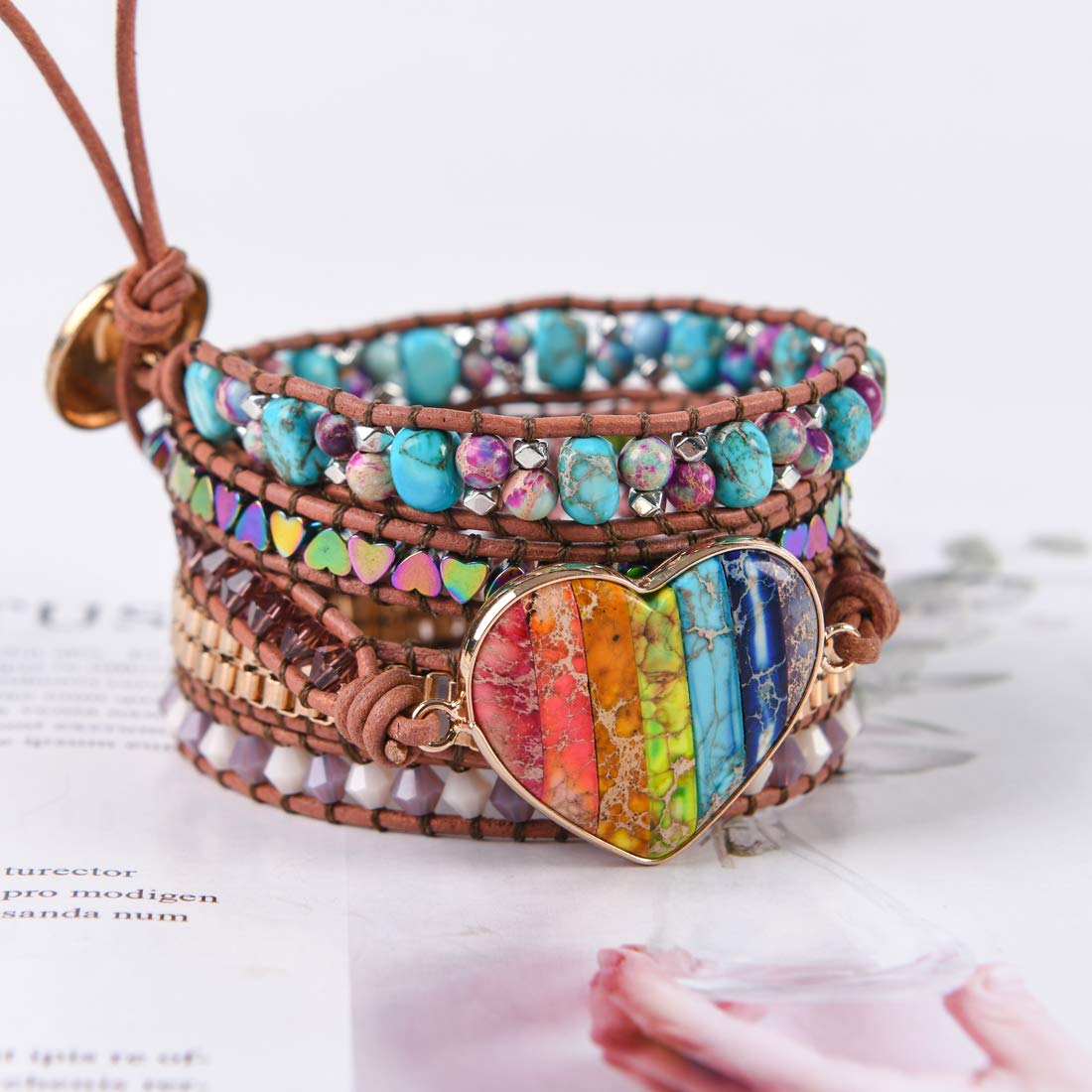 YGLINE Handmade Leather Wraps Bracelet Beads Yoga Bracelets Gemstone Healing Bracelets