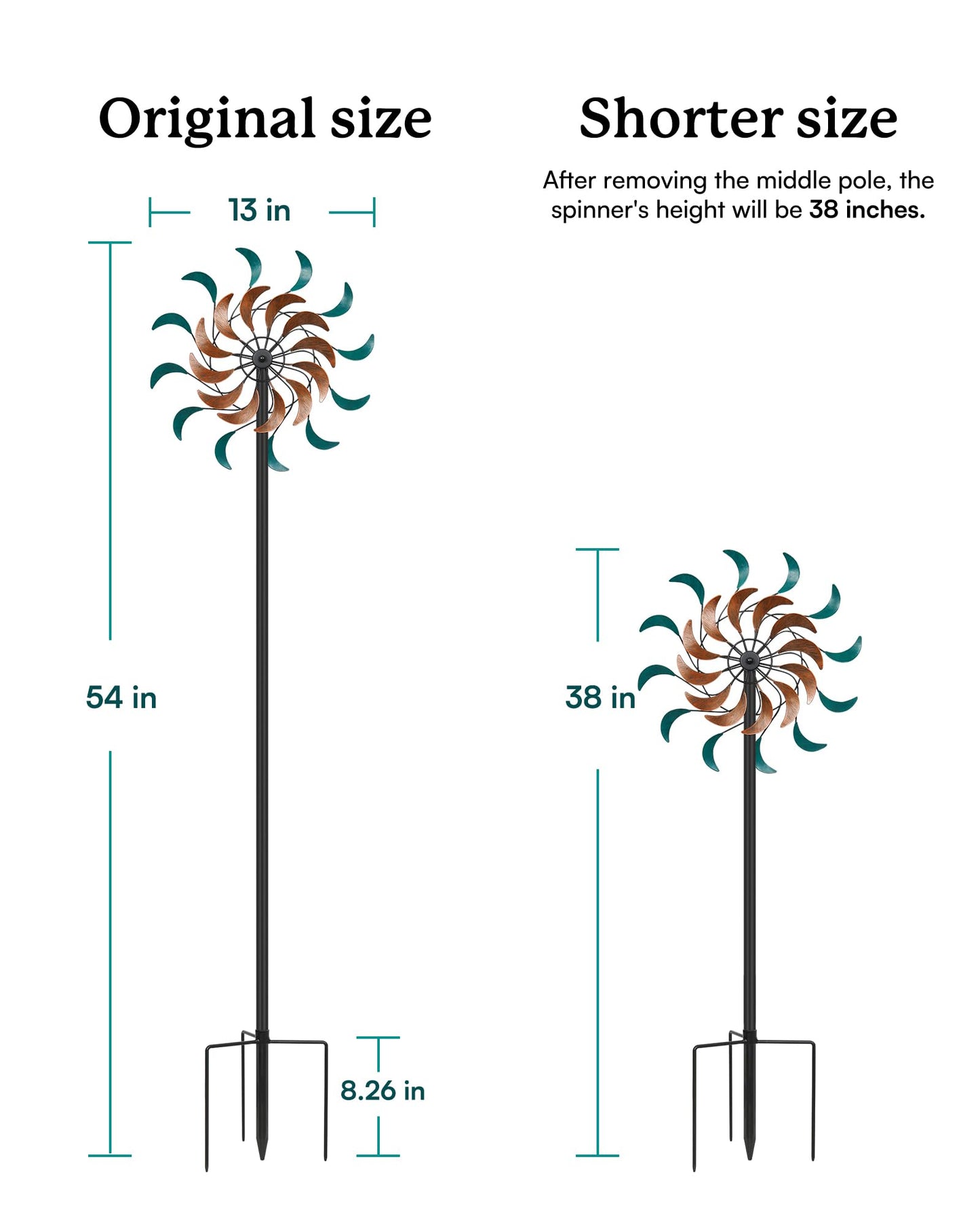 Cyan Oasis Wind Spinners Outdoor - Metal Windmill for Yard, Garden Spinners with Stake, Yard Art, Ideal Lovely Gift for Family Friends(13'' W x 54'' H)