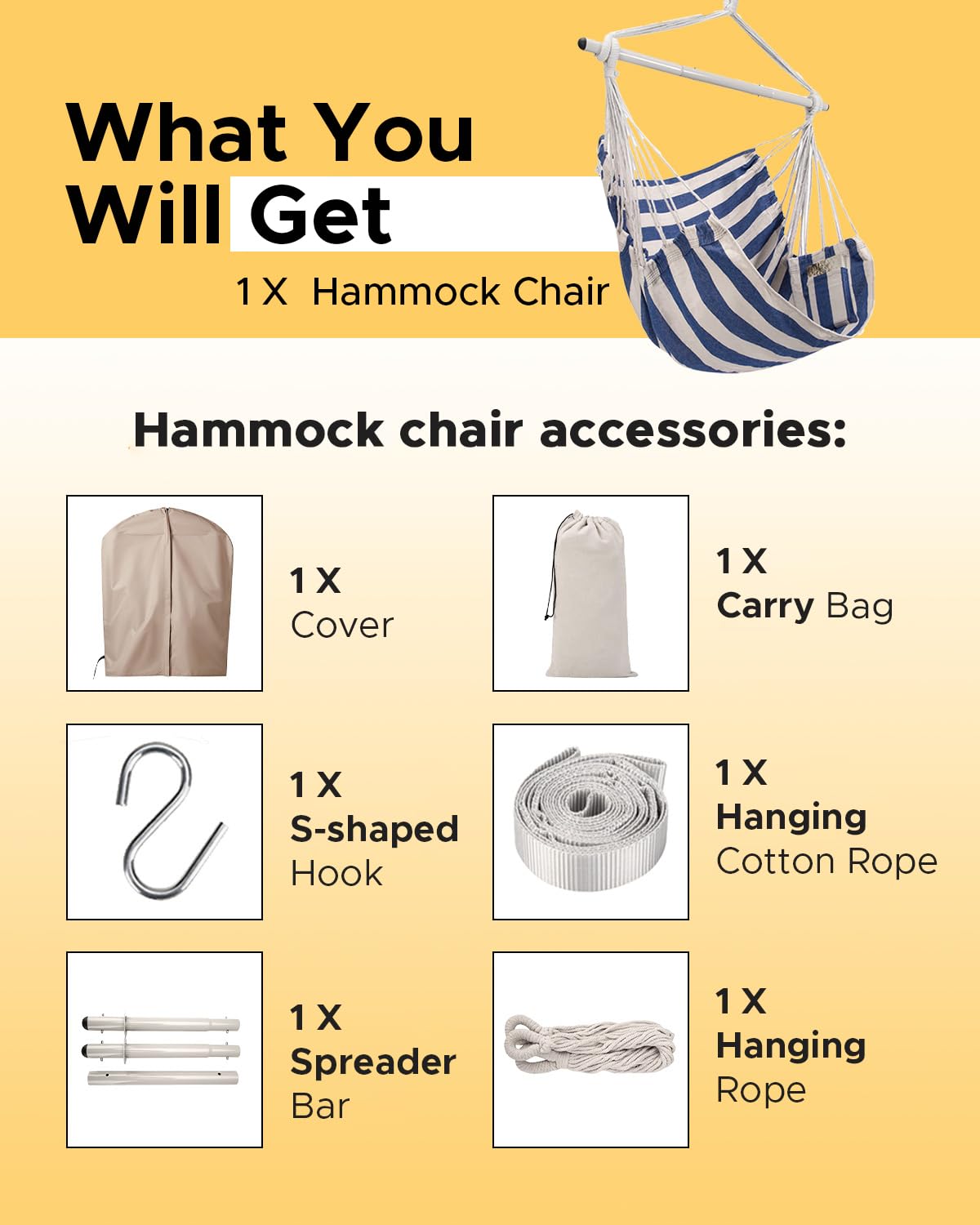 ADVOKAIR Hammock Chair Swing, Heavy-Duty Hanging Rope Swing Seat Supports 500 Lbs, Ideal for Outdoor Patio, Backyard, Porch, Deck & Indoor Bedroom Use