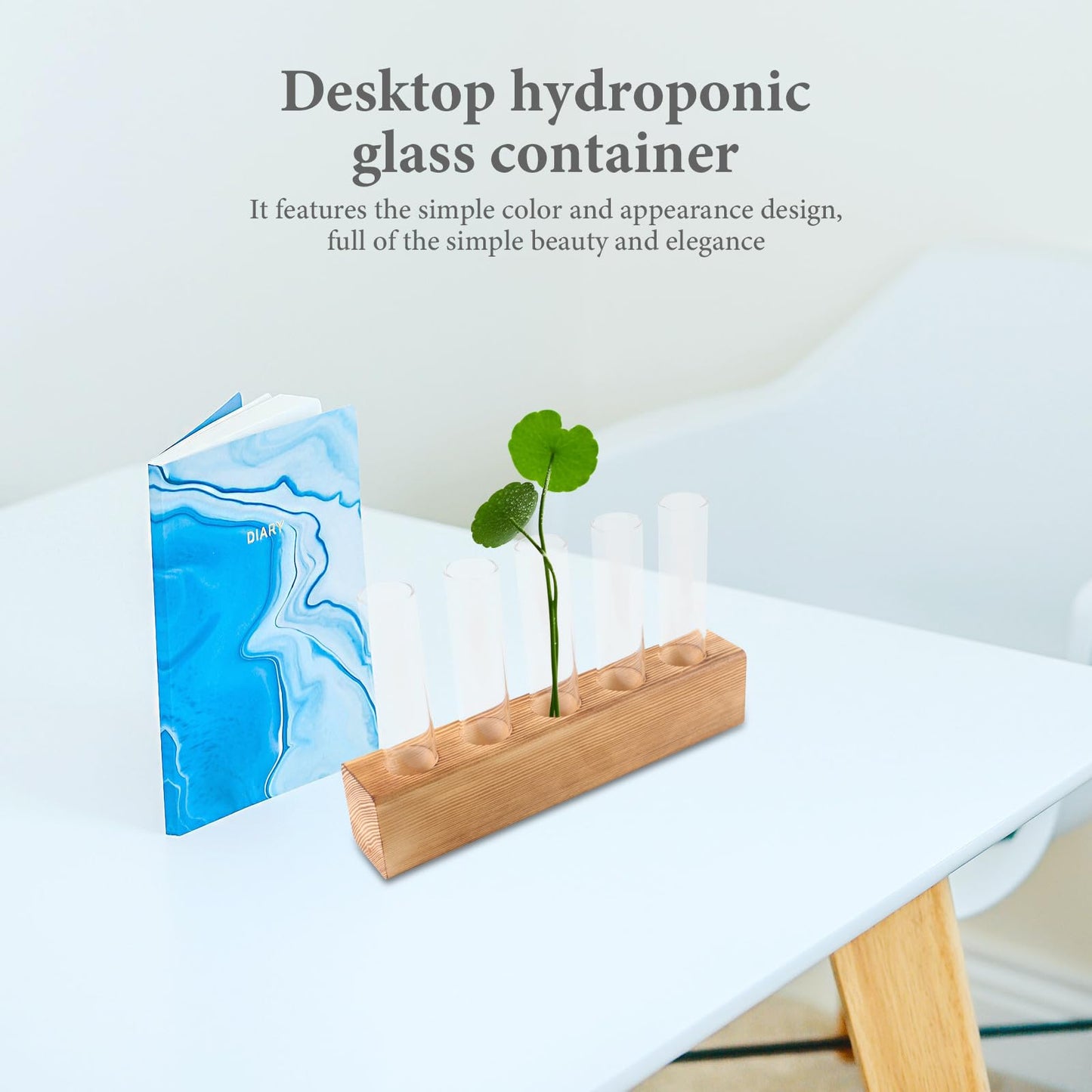 Luxshiny Hydroponic Indoor Plant Terrarium Vase with 5-Hole Glass Container and Wooden Stand, Desktop Home Vase Decor for Tabletop Gardening and Indoor Plant Propagation