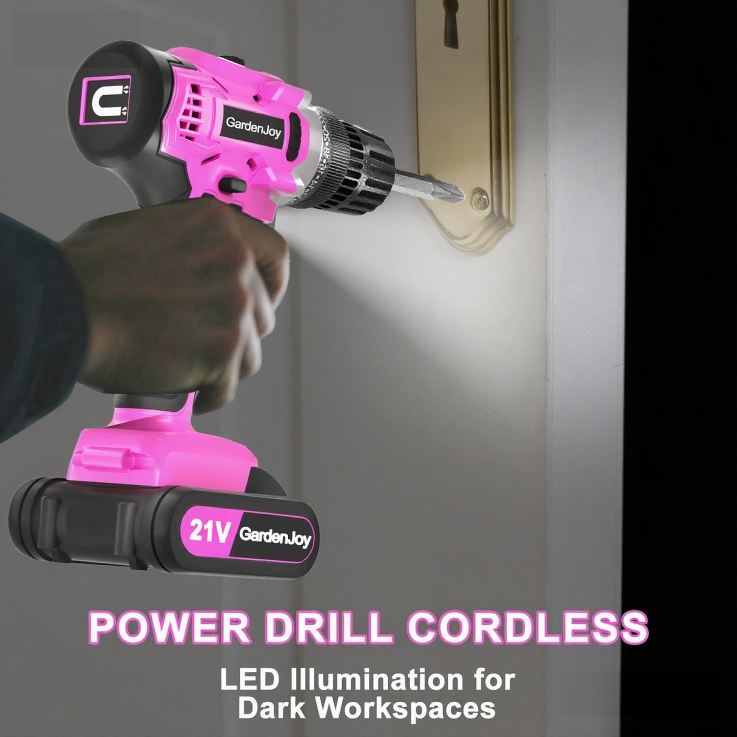 GardenJoy 20v Cordless Drill Set, Power Electric Kit 2 Batteries With Charger 30Nm 2-Speed 3/8" Keyless Chuck 24+1 Torque Drill Driver screwdriver Bits with LED Electric Work Light for Women DIY