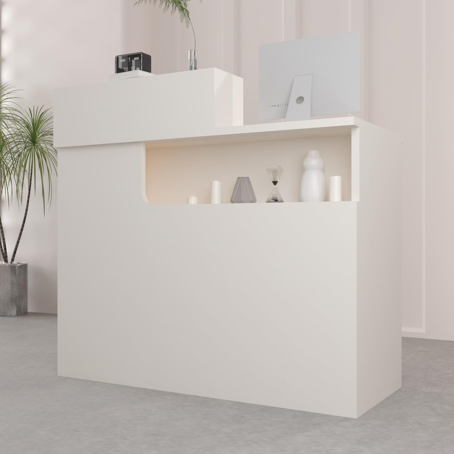 YTElantivo Reception Desk with LED Light and Locking Drawer - 47.2" Small Front Desk for Salon, Office, Retail, Lobby or Checkout Counter Use