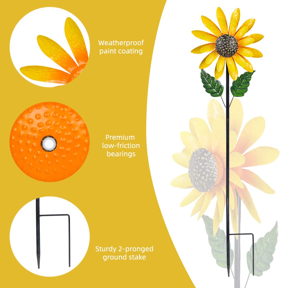 Viveta Sunflower Wind Spinner, 56" Metal Wind Spinner with Stake, Wind Spinners for Yard and Garden Lawn Patio Decor