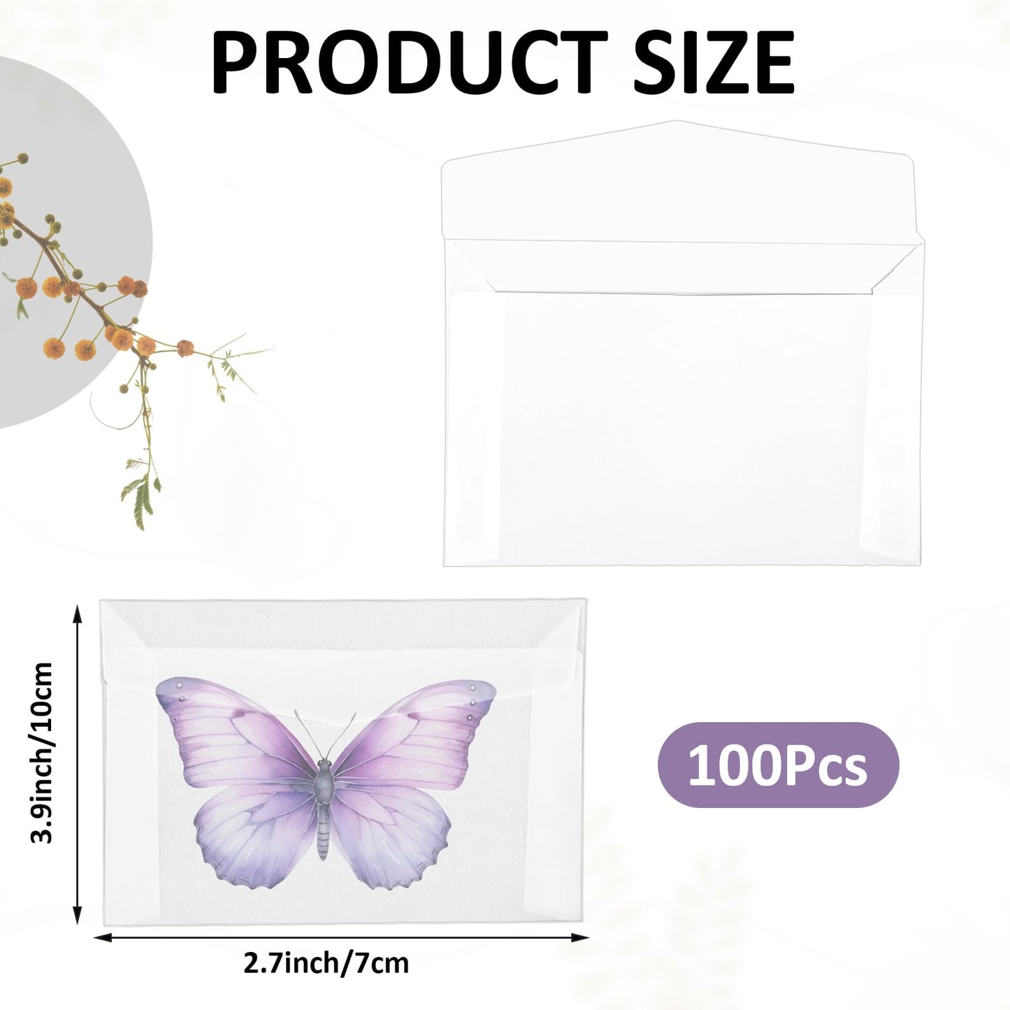 100Pcs Glassine Envelopes, 3.9×2.7 Inches Mini Lotto Ticket Holders, Transparent Glassine Bags, Small envelopes, Glassines Paper Bags for Stamp Scratch Ticket Wedding Favor Craft Project