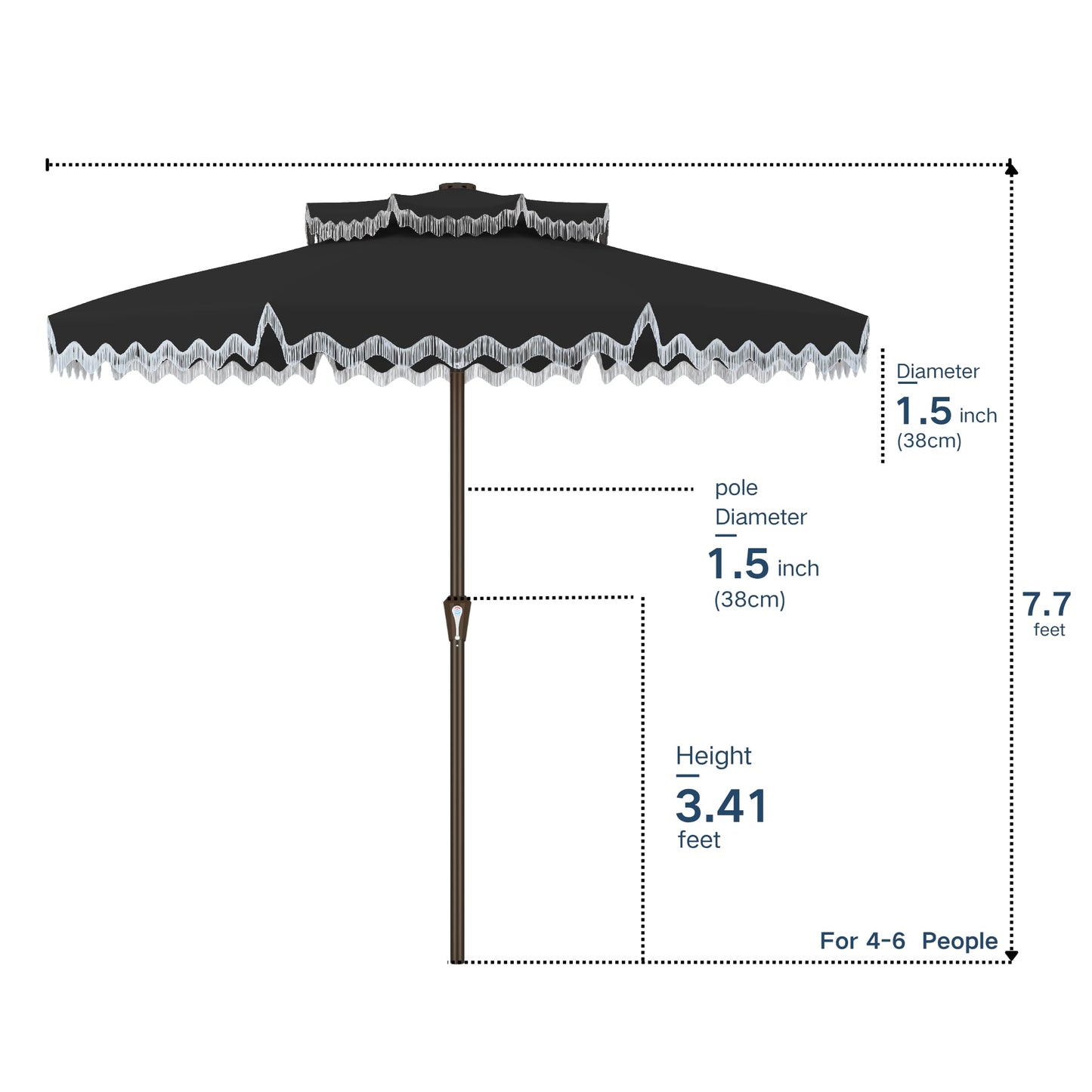 Kingdura 9ft Patio Umbrella with Fringe, Outdoor Table Umbrella with 8 Sturdy Fiberglass Ribs, Push-Button Tilt, Fade Resistant Canopy, UPF 50+, Luxurious Vintage Pool Umbrellas for Lawn, Deck, Balcony