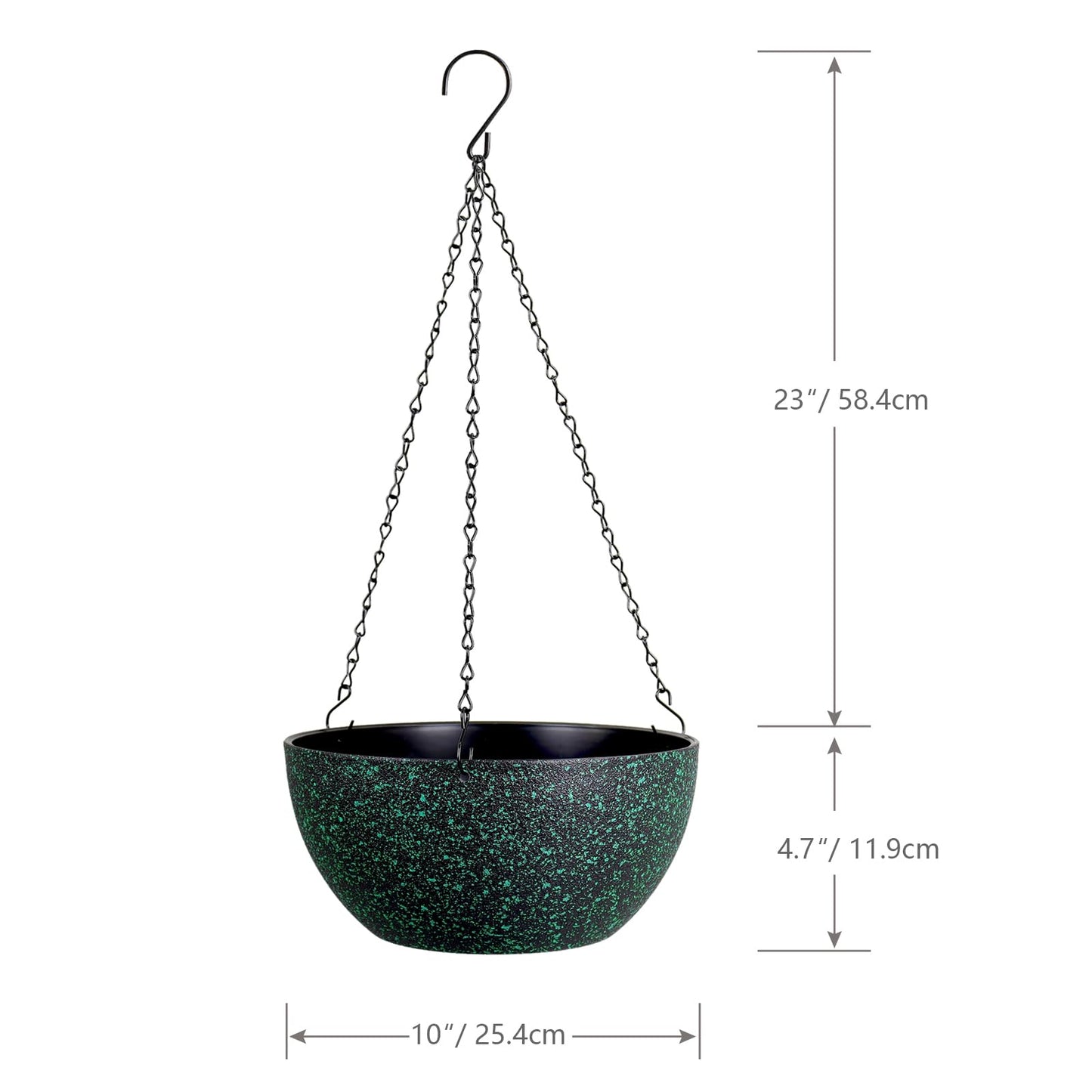 WSMKSZ 10inch Hanging Planters for Outdoor Indoor Plants with Drainage Holes and Chain, 2 Pack Round Hanging Flower Pots for Garden Home Porch Decor, Black with Green Speckles