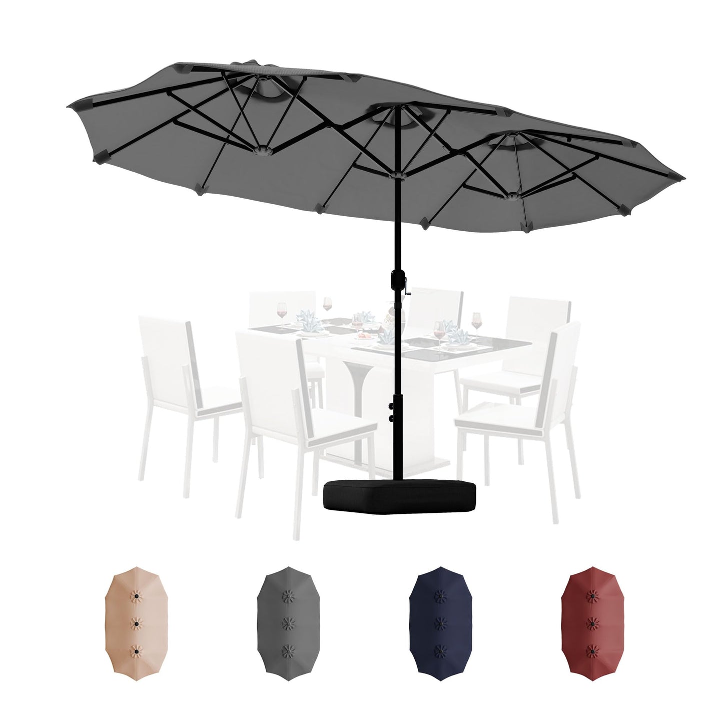 Shintenchi 13FT Large Patio Umbrella with Base Included, Outdoor Double-Sided Rectangular Shade with Crank Handle for Poolside Lawn, Deck & Garden, Gray