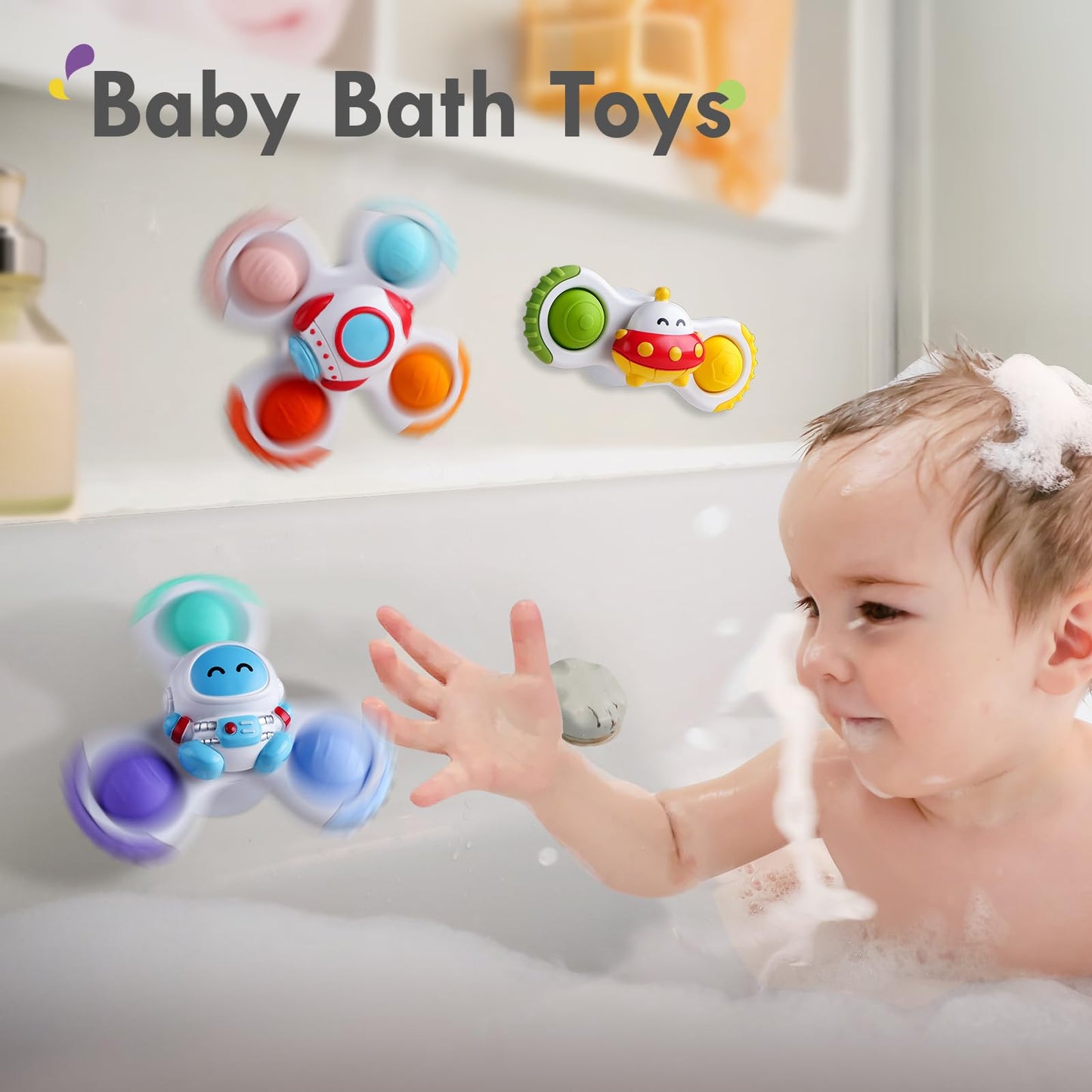 ALASOU 6 PCS Suction Cup Rotating Toys(3 Farm+3 Space) for Infant and Toddlers