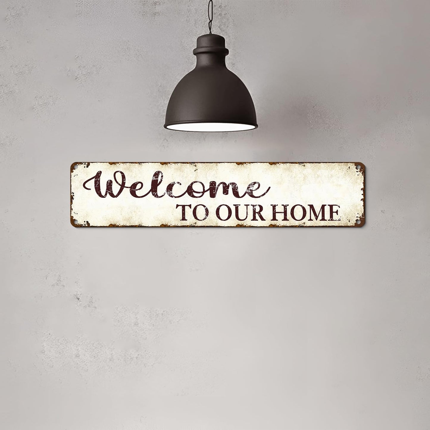 Outdoor Metal Welcome Sign - Welcome to Our Home - 16"x4" Weather-Resistant Front Door Decor - Rustic Porch Sign for Housewarming Gifts, Garden, Farmhouse - Country-Style Durable Metal Wall Art