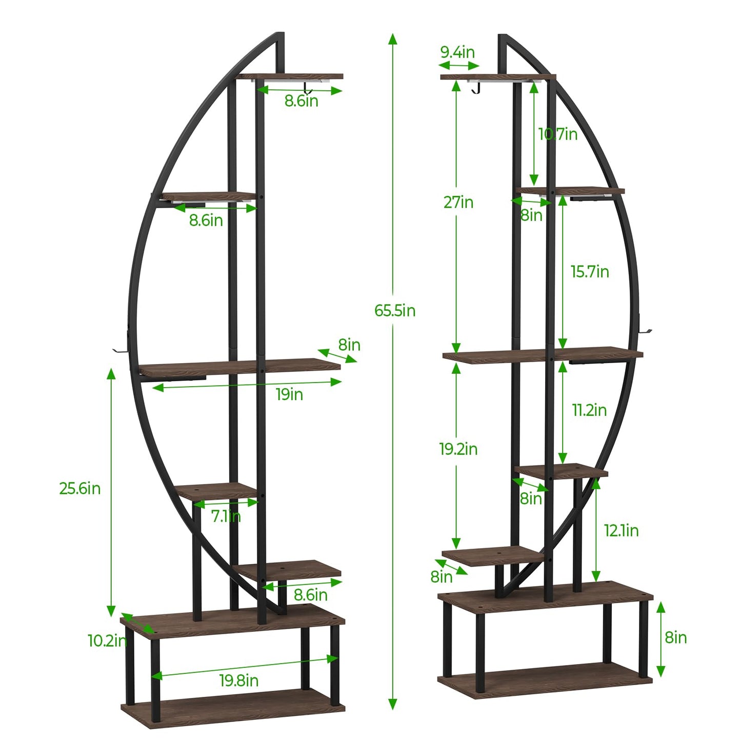 BLAZPATH Plant Stand Shelf Indoor with 6 Grow Light, 7 Tiered 65" Tall Black Large Half Moon Lighted Plant Rack Holder, 2 Pack Big High Circular Arch Multi Herb Stand with Built in LED Grow Light Set