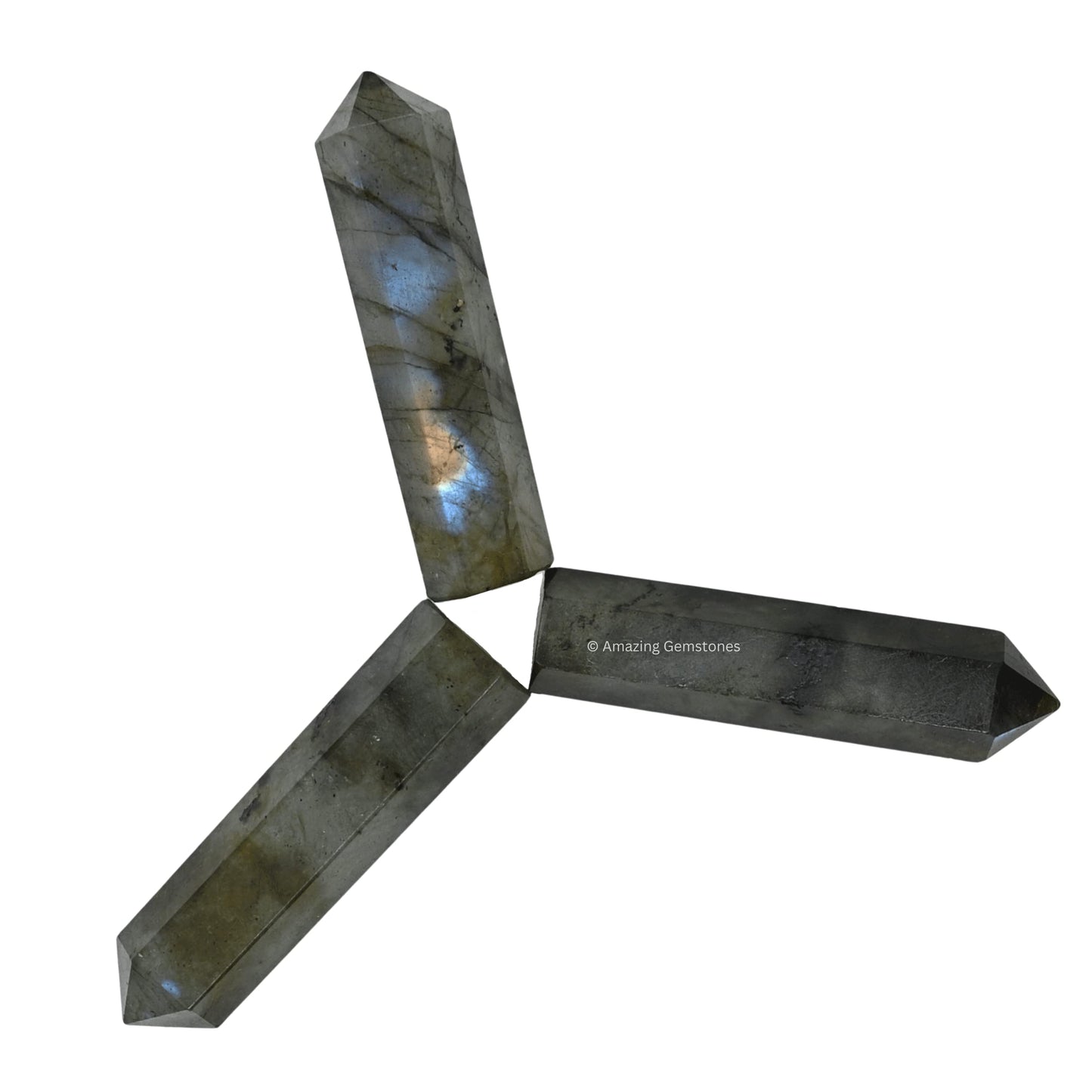 Amazing Gemstone Labradorite Crystal Points Bulk Healing Crystals - Pack of 3 Single Terminated Healing Wand Point Bulk Crystals for Crafts, Crystal Grid, DIY Work - Premium Crystals - Beginners Gift