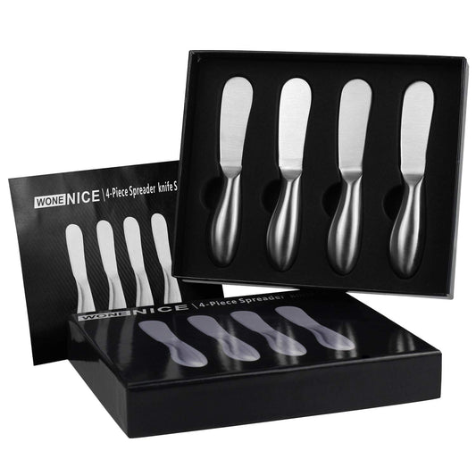WoneNice 4-Piece Spreader Knife Set, Stainless Steel for Cheese Butter Jam, Dishwasher Safe Kitchen & Serving Utensils, Gift for Wedding Housewarming Christmas