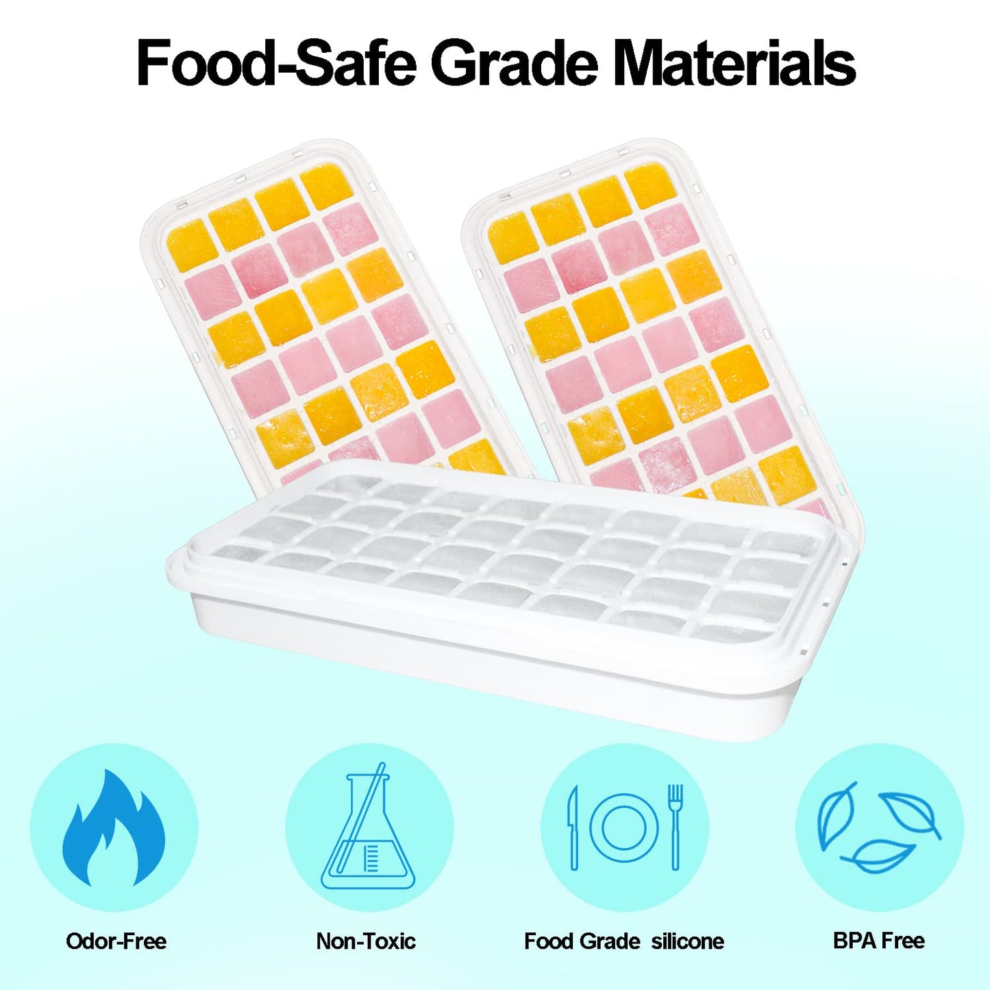 Ice Cube Trays for Freezer With Bin, Scoop, and Press Plate - 2 Tiers, Lid Included