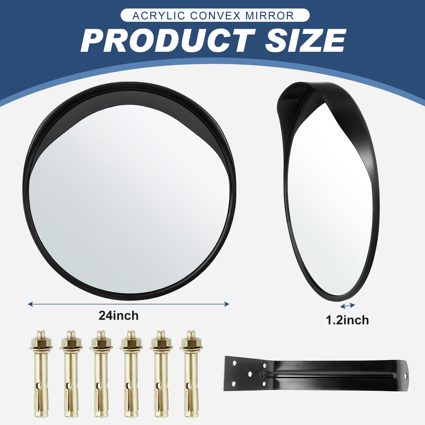 Maitys 2 Pcs Convex Mirror Acrylic Safety Security Corner Mirror Adjustable Wide View with Bracket for Garage Blind Warehouse(24 Inch)
