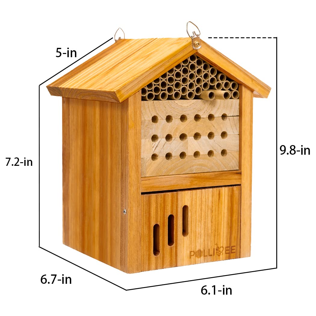 Mason Bee House -Wax Coated Mason House for The Garden, Natural Handmade Wooden Waterproof Mason Home, Attracts Peaceful Bee Pollinators,Native Mason Bee Habitat