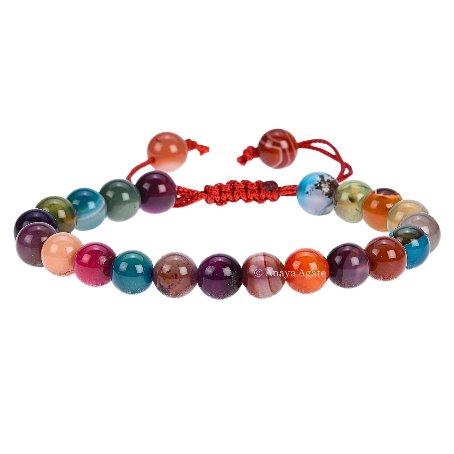 ANAYA AGATE Multi Onyx Bracelet - Energy Protection Crystal Handmade Adjustable Bead Bracelet Perfect for Men, Women’s Christmas Gift - Gemstone Healing Stretch Bracelet Pulsera Para Hombre Mujer Stocking Stuffer