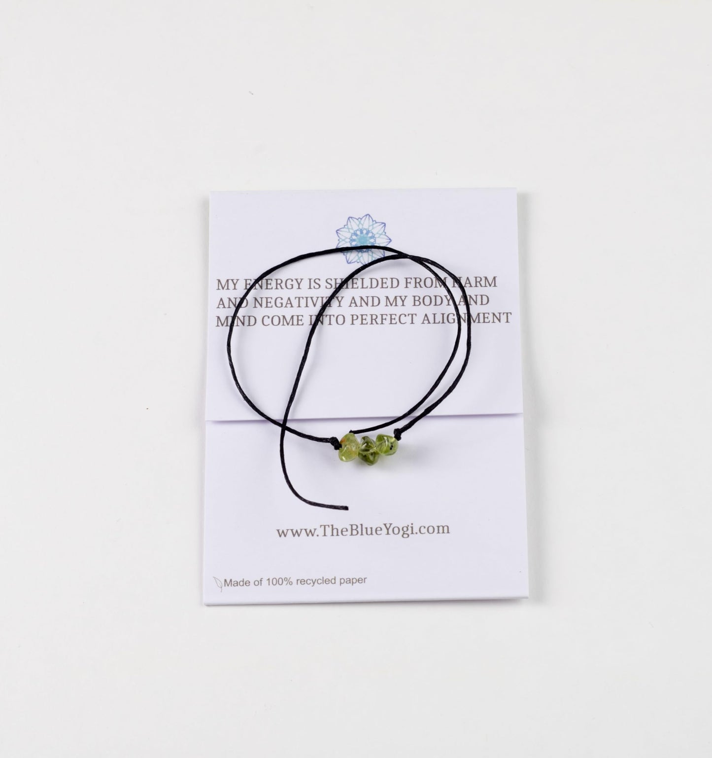 The Blue Yogi Healing band -2 in 1 protection Bracelet/Anklet with an affirmation- Tie Closure (Peridot)