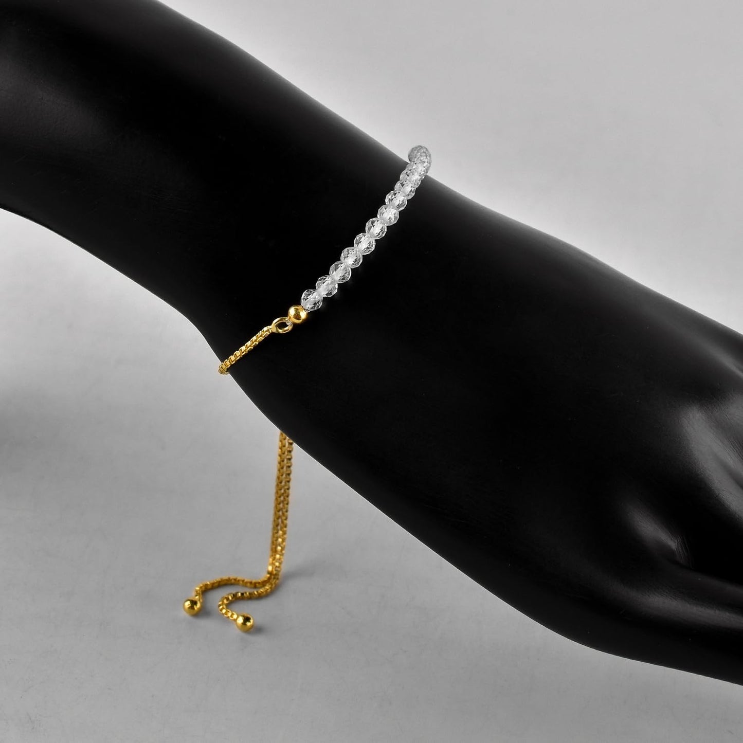 InfinityGemsArt White Topaz Bracelets For Women, November Birthstone Jewelry, Dainty Beads Beaded Stone Bolo Slider, Crystals Gemstones, 14K Gold Plated Adjustable Chain, Valentines Day Gifts For Her