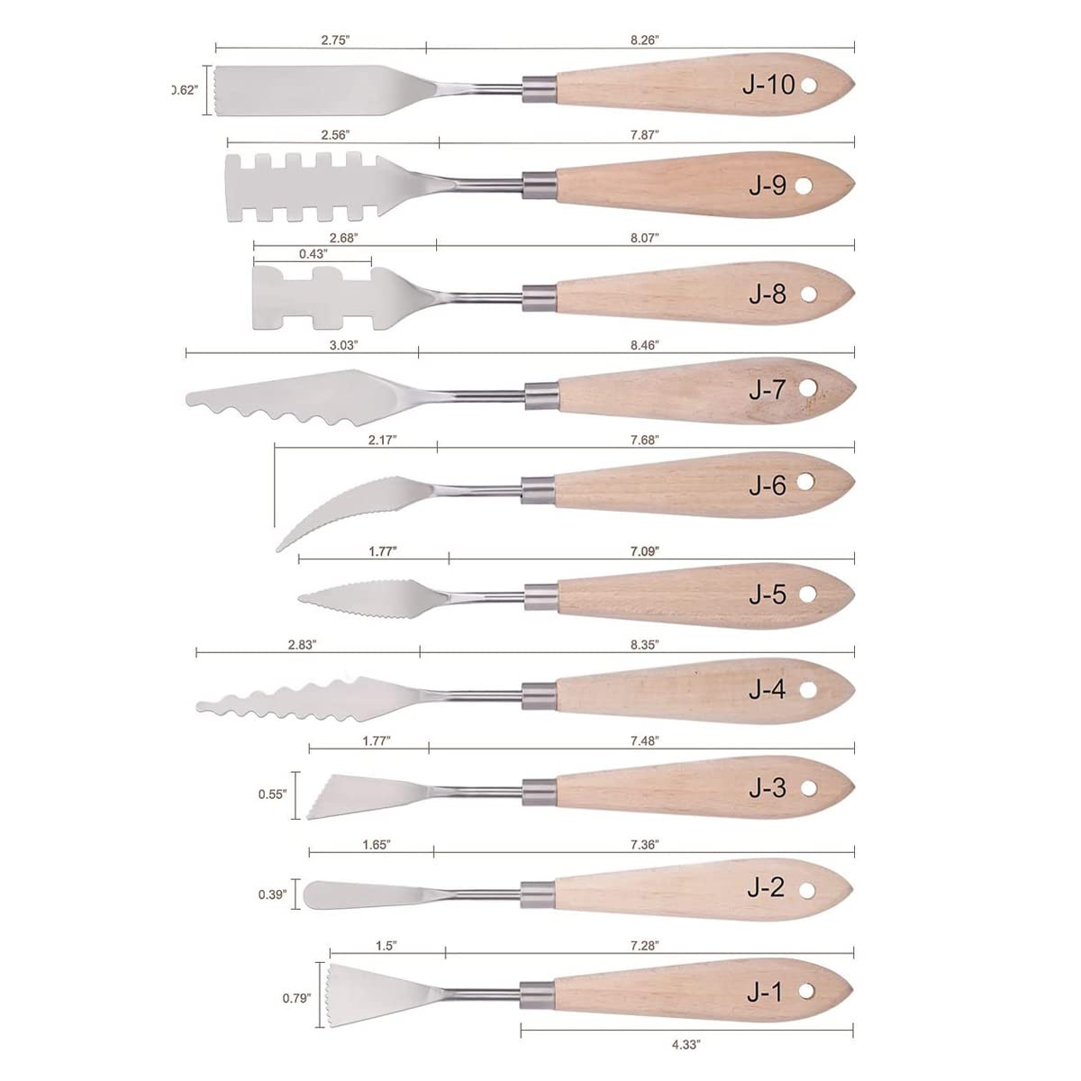 Paint Knife Set - 10pcs Stainless Steel Spatula Palette Knife Painting Tools Metal Knives Wood Handle with Different Shapes and Sizes for Oil Painting, Acrylic Mixing
