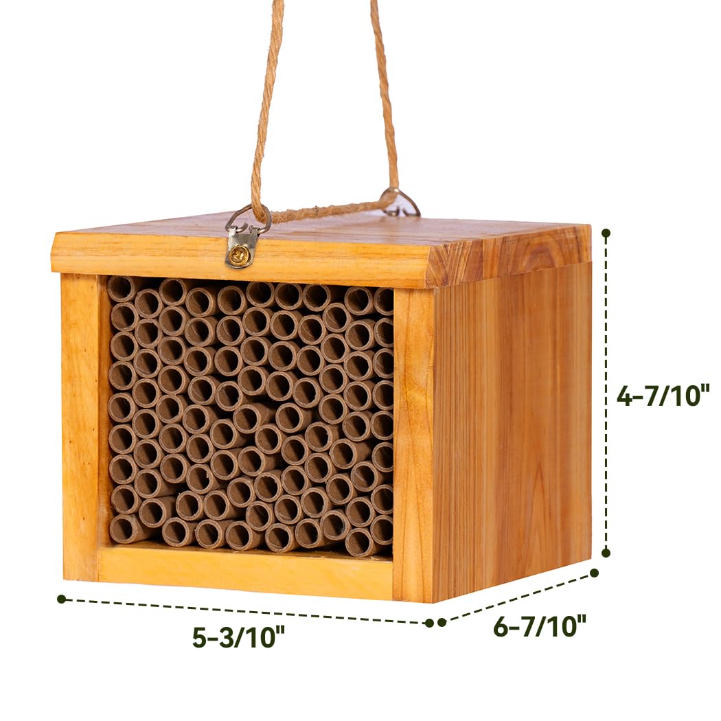 Mason Bee House - Wax Coated Bee Hotel for the Garden, Natural Handmade Wooden Insect Hotel, Mason Bee Home for Outdoors, Attracts Peaceful Bee Pollinators to Your Garden