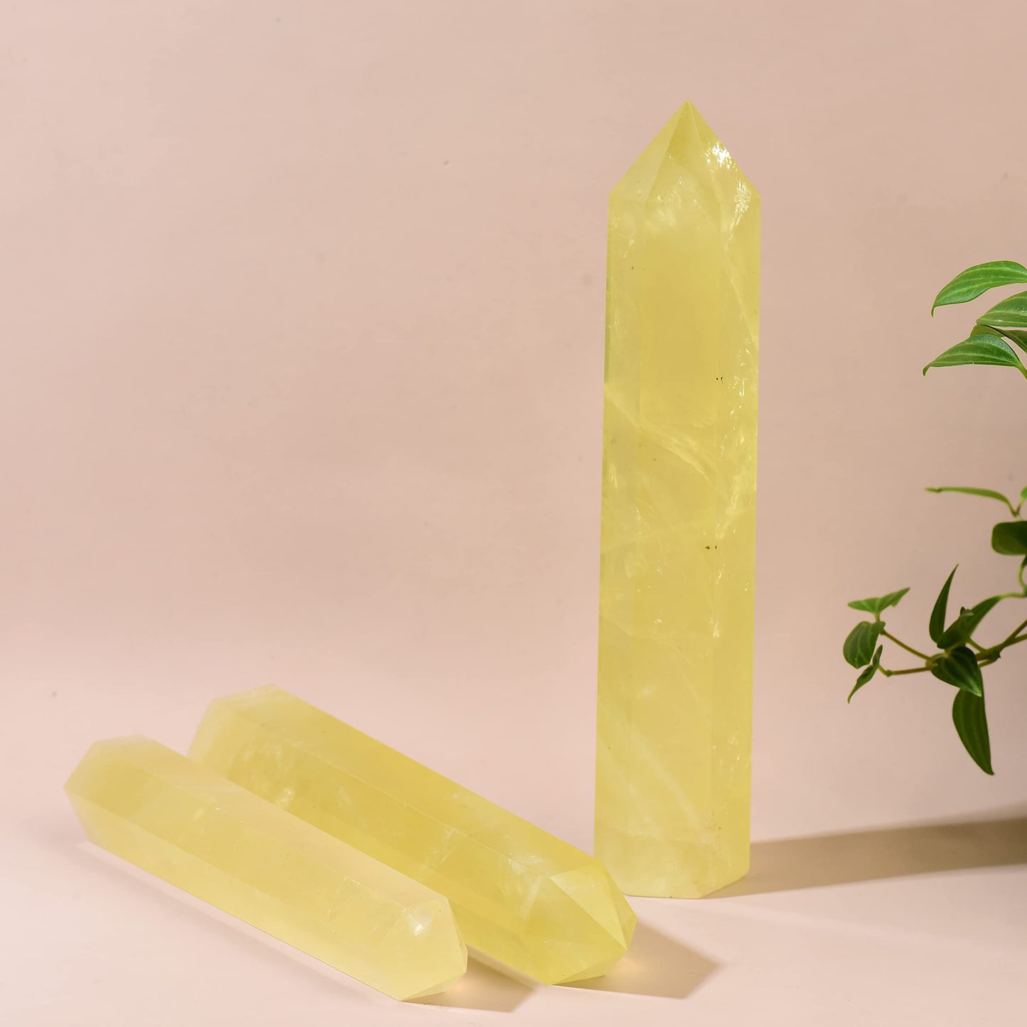 WUYOUSHI Large Natural Citrine Healing Crystal Wand 7.08-7.87" Natural Crystal Tower 6 Faceted Chakra Crystal Point Meditation Therapy Reiki Energy Stone Home Decor Collection Gift