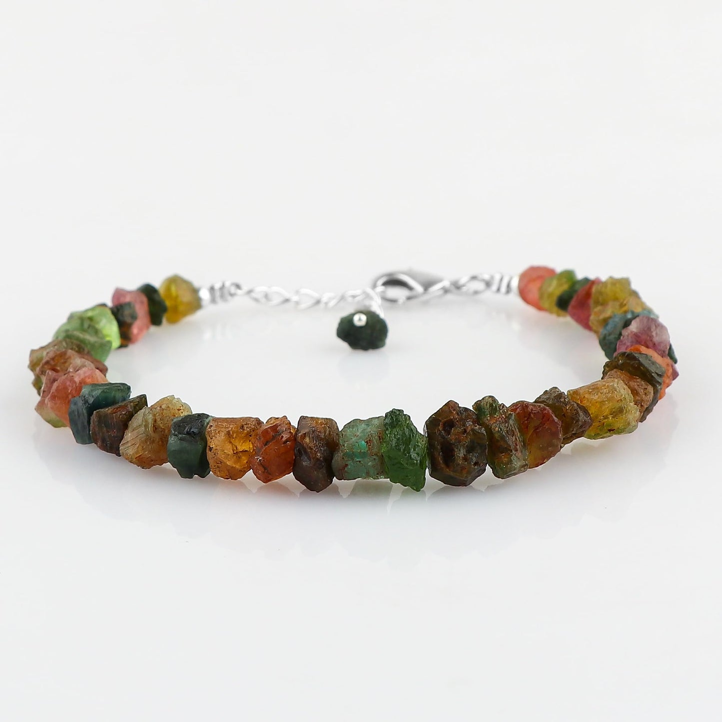 CRYSTALINES Genuine Raw Multi Tourmaline Gemstones Bracelet, Handmade Bohemian Jewelry, Chakra & Healing Crystals, Rough Stones, Adjustable Silver Dainty Chain, Gift for Women (Size-8inch)