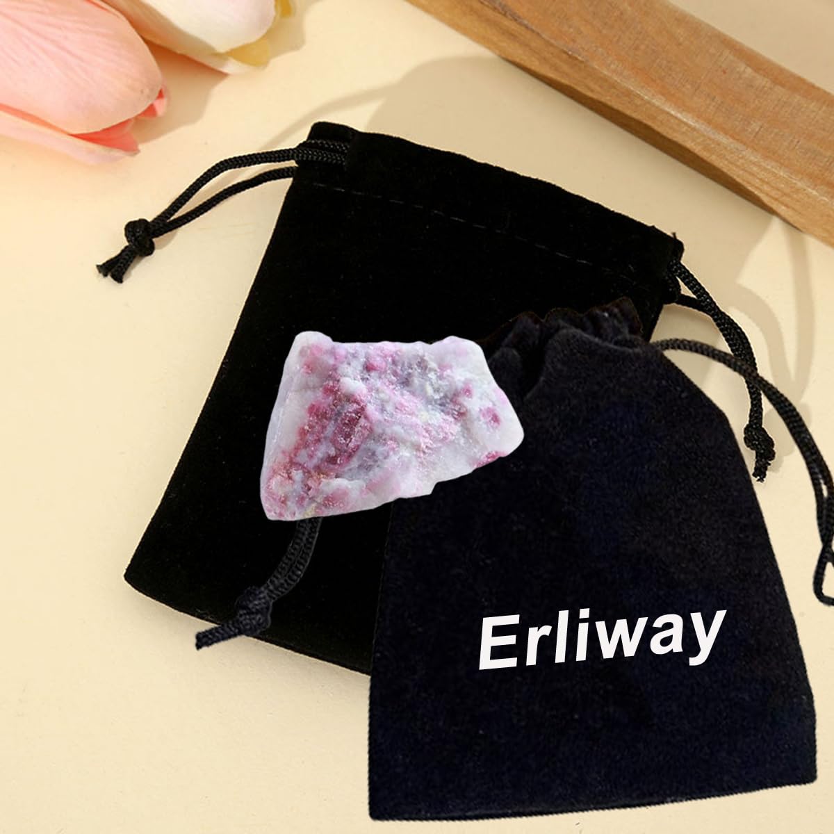 Erliway 1.25-2" Plum Blossom Tourmaline Raw Crystals, Natural Rough Plum Blossom Tourmaline Stone, Healing Stones for Fountain Rock, Home Decor Meditation Energy Balancing Wire Wrapping Reiki