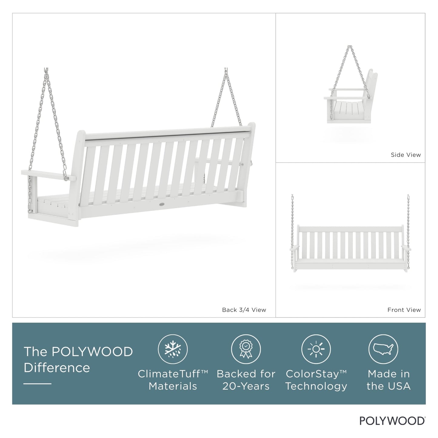 POLYWOOD GNS60WH Vineyard 60" Swing, White