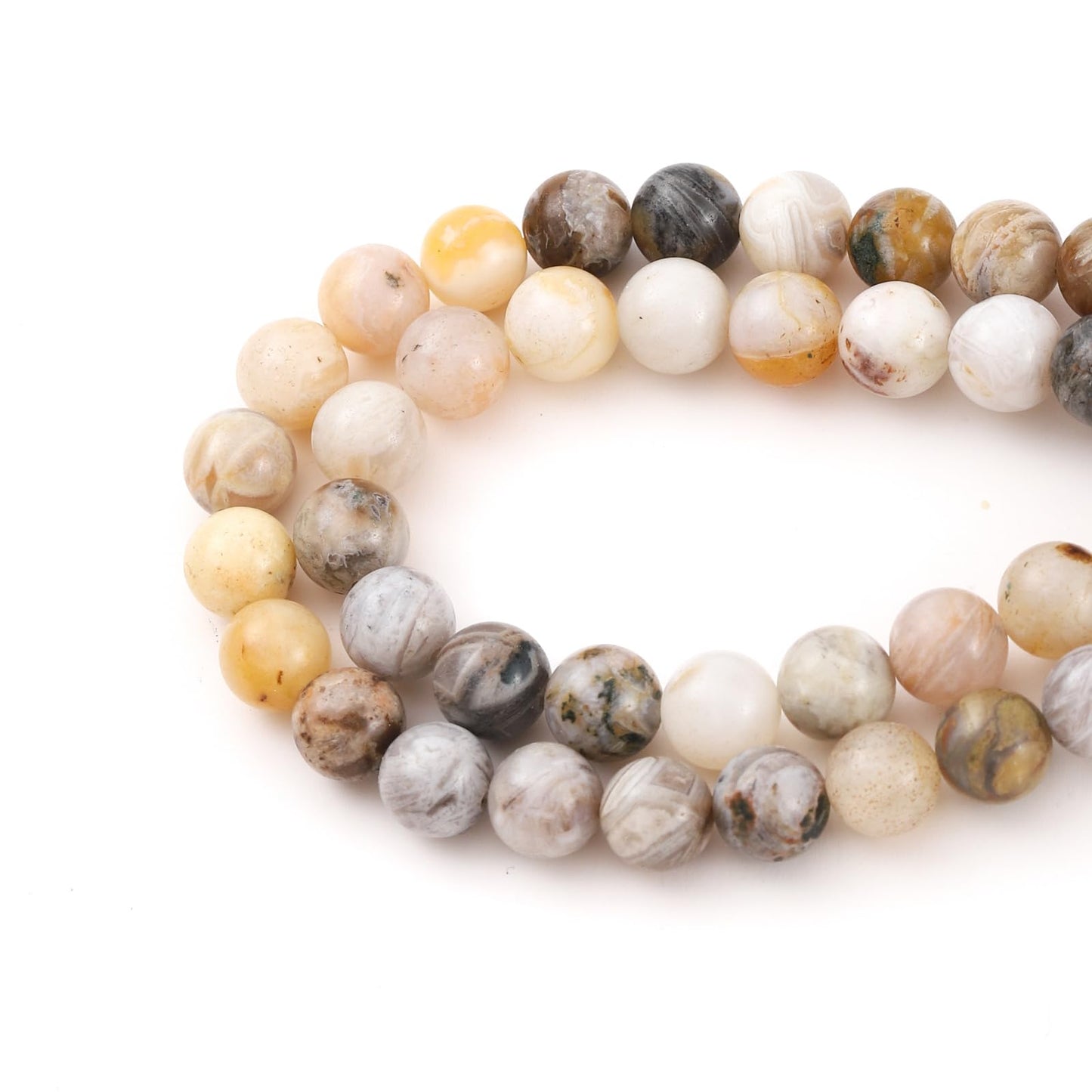 6mm 60pcs DIY Natural Bamboo Leaf Agate Stone Beads Round Healing Crystal Gemstone Loose Beads for Jewelry Making Handmade Bracelet Necklace